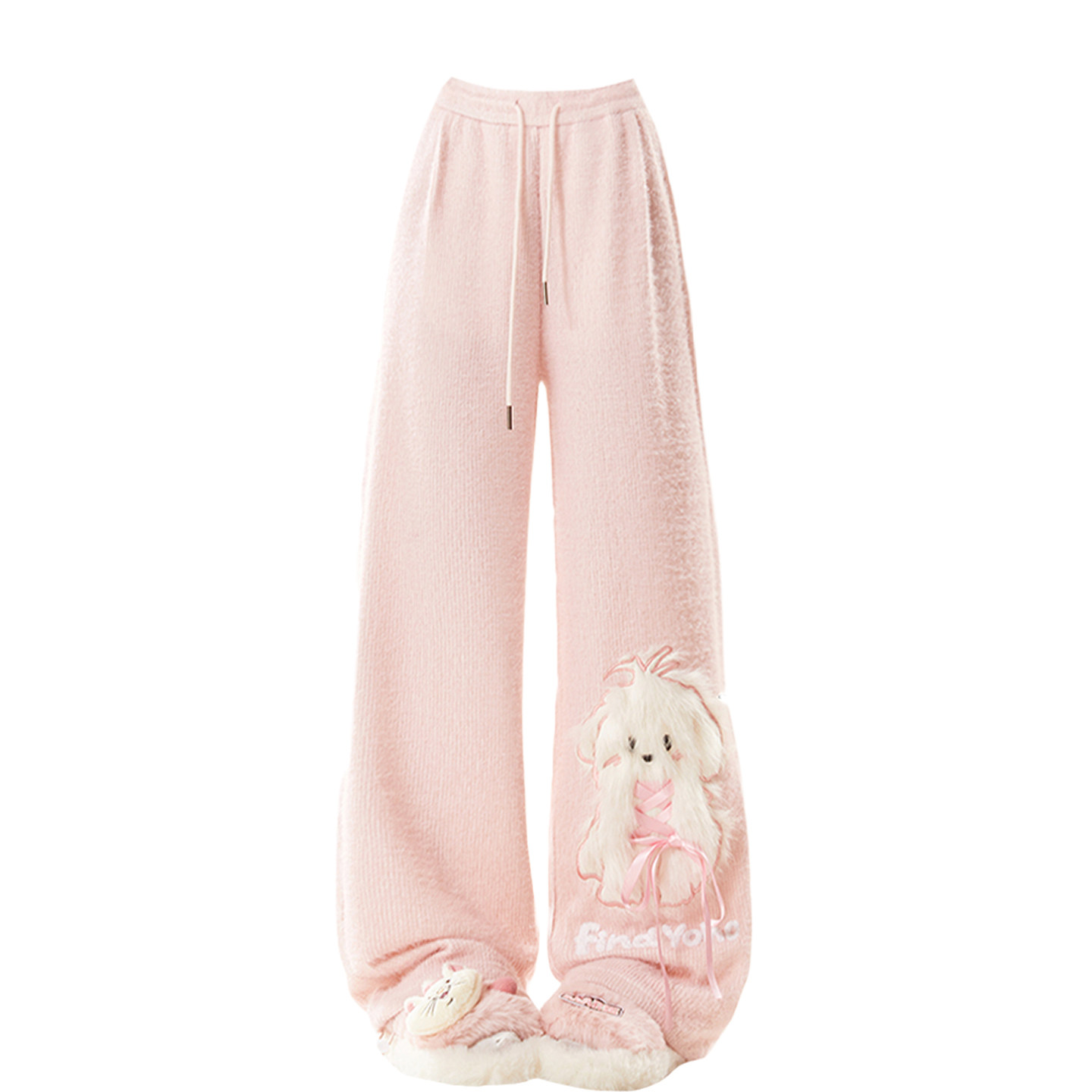 300斤大码女装粉色小狗刺绣阔腿卫裤女胖mm宽松显瘦休闲风长裤子,淘宝优惠券,粉丝福利购,淘宝优惠卷