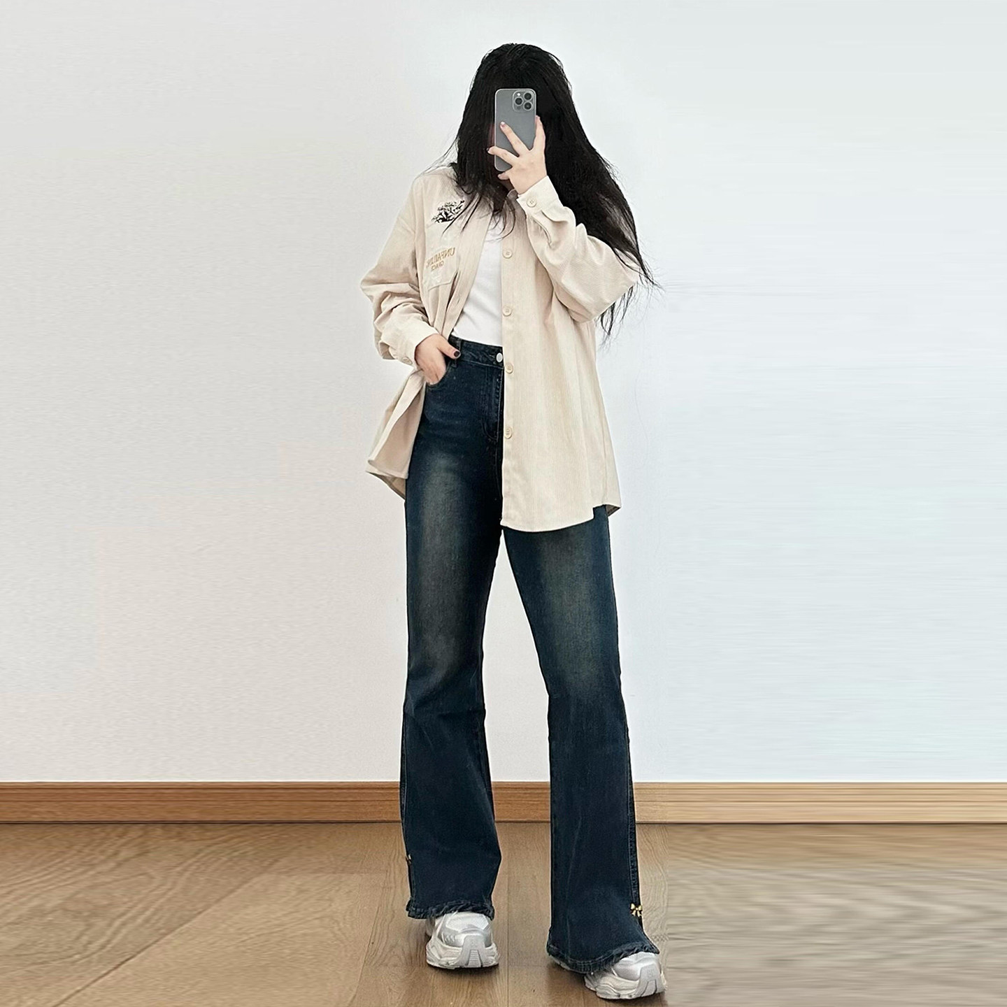 大码女装韩系穿搭设计弹力牛仔裤女胖mm复古显瘦时尚百搭微喇裤子,淘宝优惠券,粉丝福利购,淘宝优惠卷