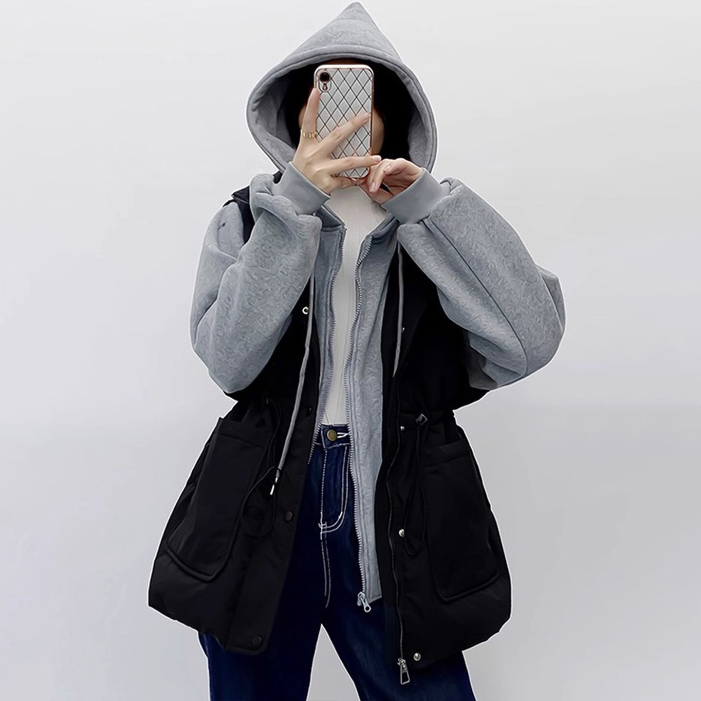 300斤特大码女装韩系百搭加厚棉服女胖mm宽松假两件连帽保暖外套,淘宝优惠券,粉丝福利购,淘宝优惠卷