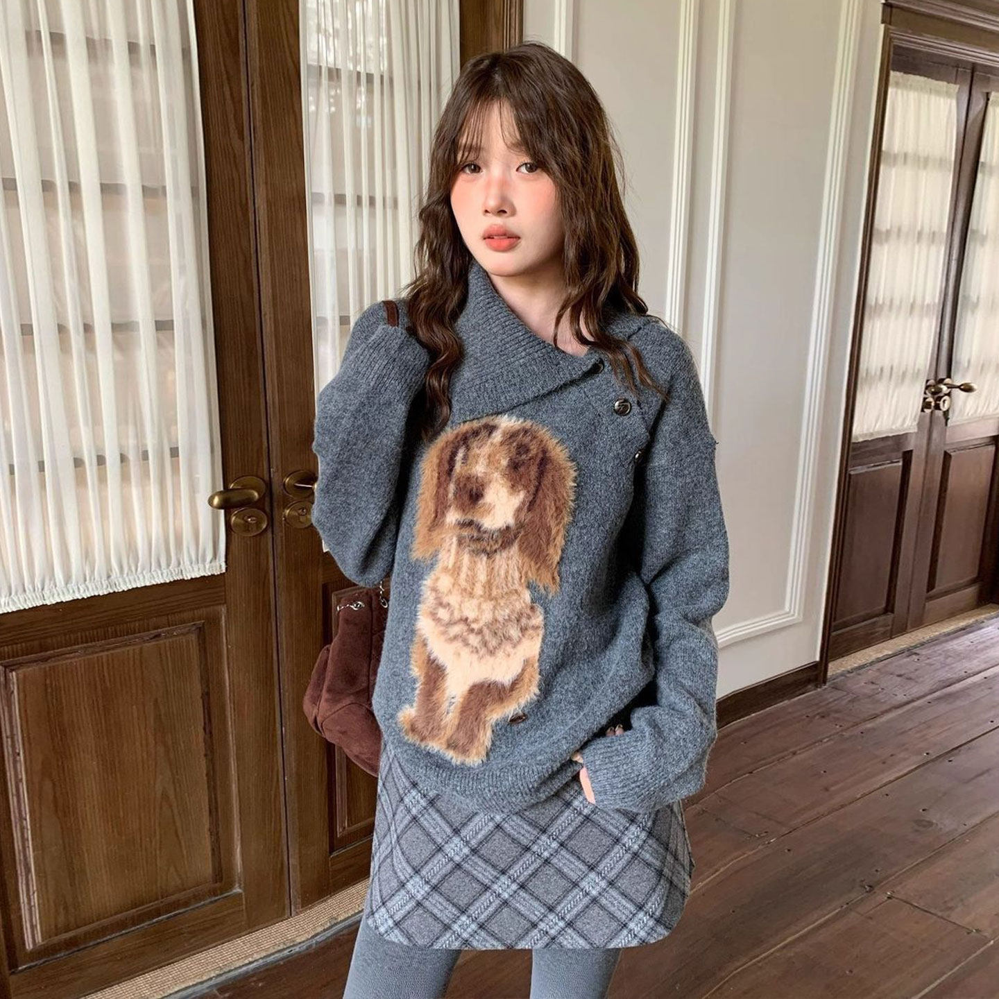 特大码女装胖mm高级感韩系穿搭卡通针织上衣女美拉德翻领保暖毛衣,淘宝优惠券,粉丝福利购,淘宝优惠卷