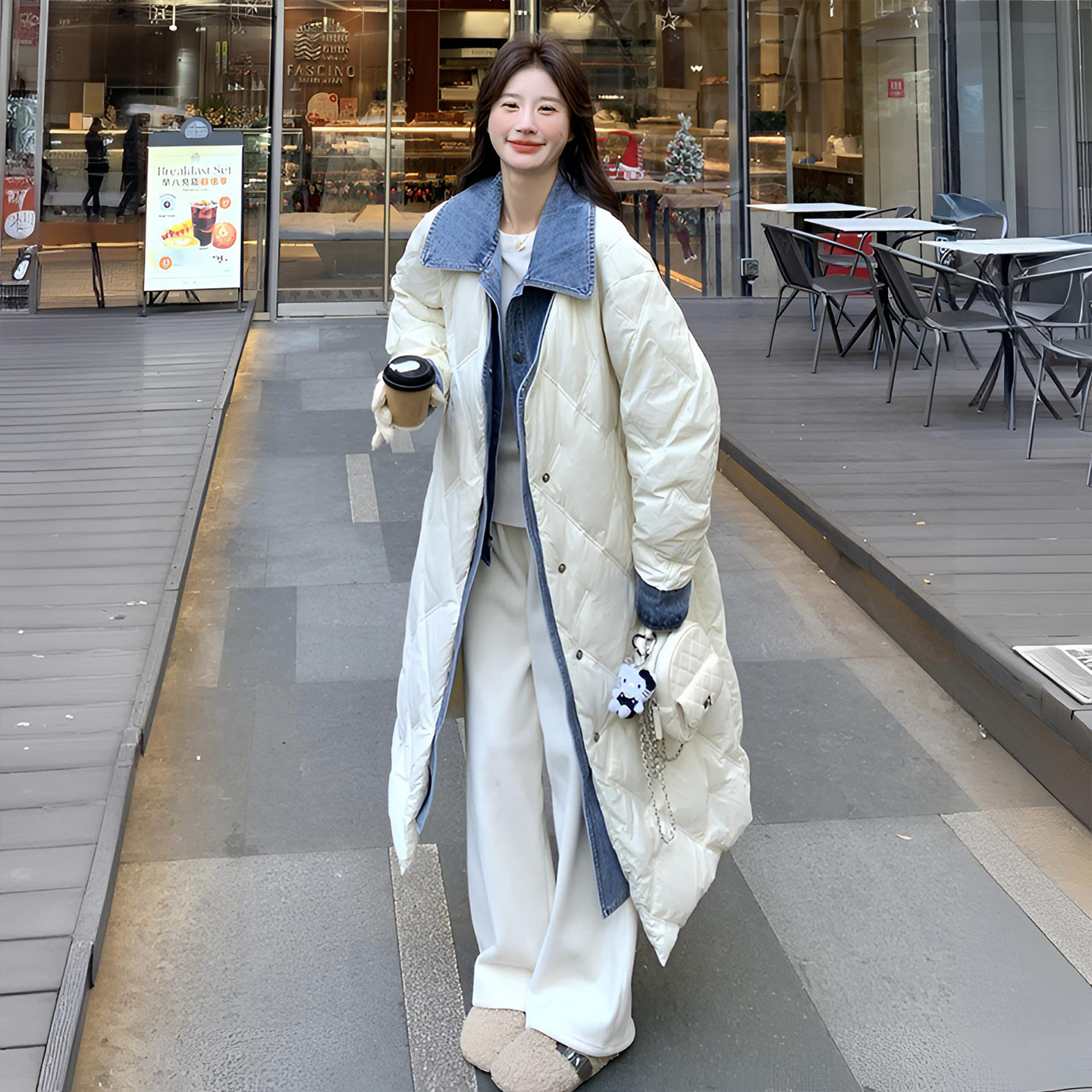 胖mm特大码牛仔拼接假两件羽绒棉服女韩系慵懒风独特超好看的外套,淘宝优惠券,粉丝福利购,淘宝优惠卷