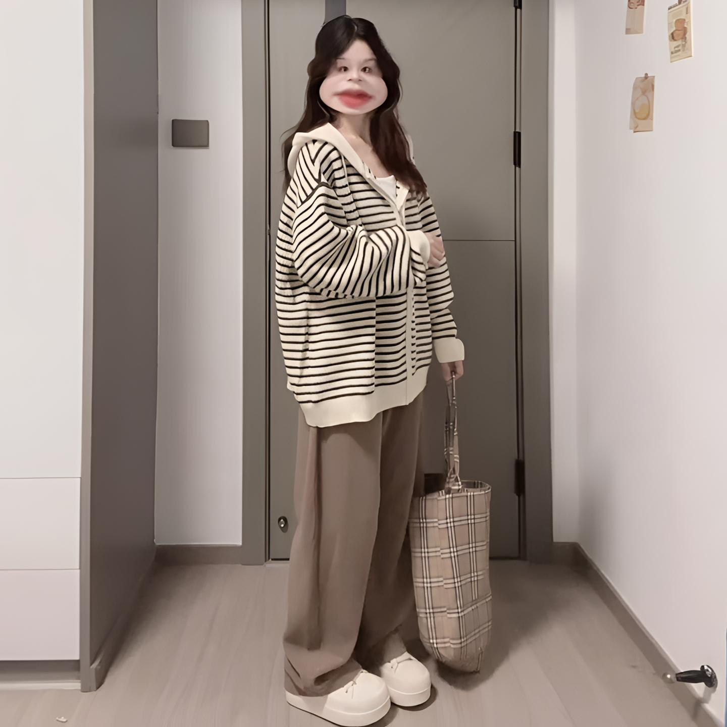 特大码慵懒高级感针织开衫外套女胖mm甜美风减龄气质条纹连帽上衣,淘宝优惠券,粉丝福利购,淘宝优惠卷