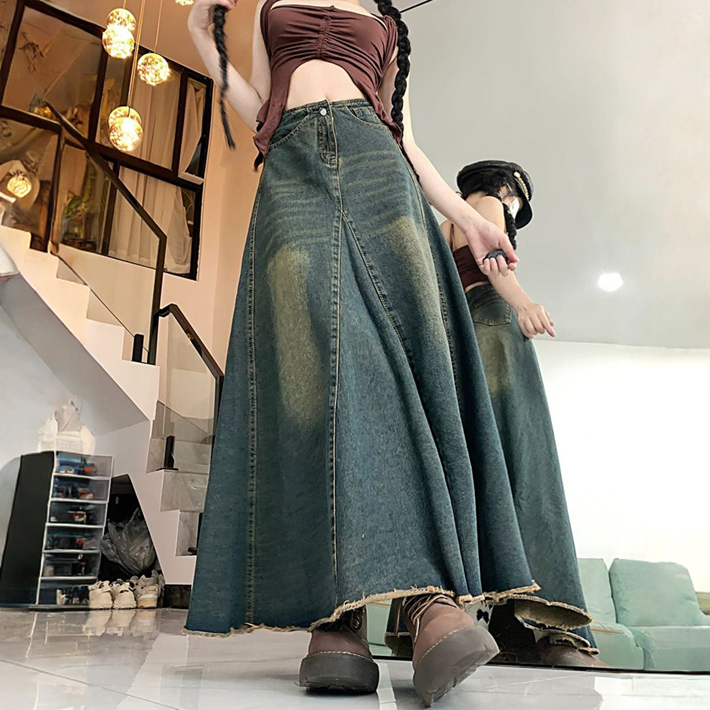 胖mm韩版宽松牛仔半身裙女新款大码中长款美式穿搭a字鱼尾大摆裙,淘宝优惠券,粉丝福利购,淘宝优惠卷