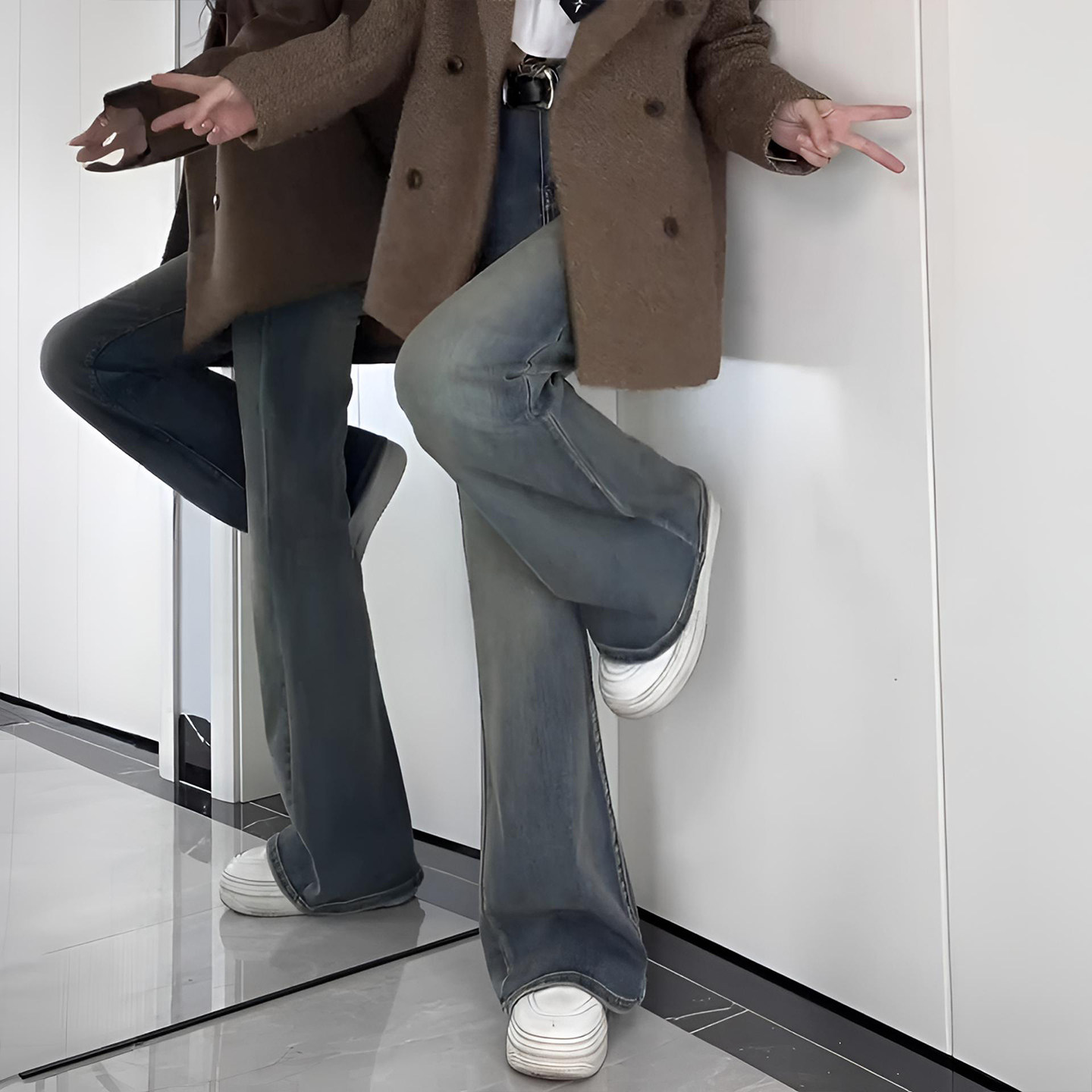 大码女装胖mm梨型身材显瘦微喇牛仔裤女新款高腰弹力设计喇叭裤子,淘宝优惠券,粉丝福利购,淘宝优惠卷