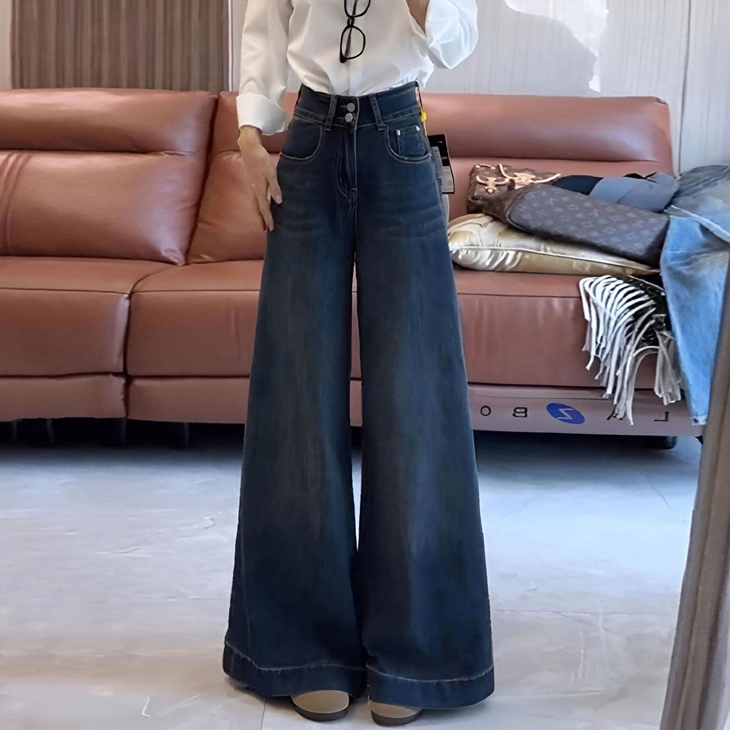 大码女装胖mm高级感韩版ins蓝色牛仔裤女不贴腿弹力显瘦直筒裤子,淘宝优惠券,粉丝福利购,淘宝优惠卷