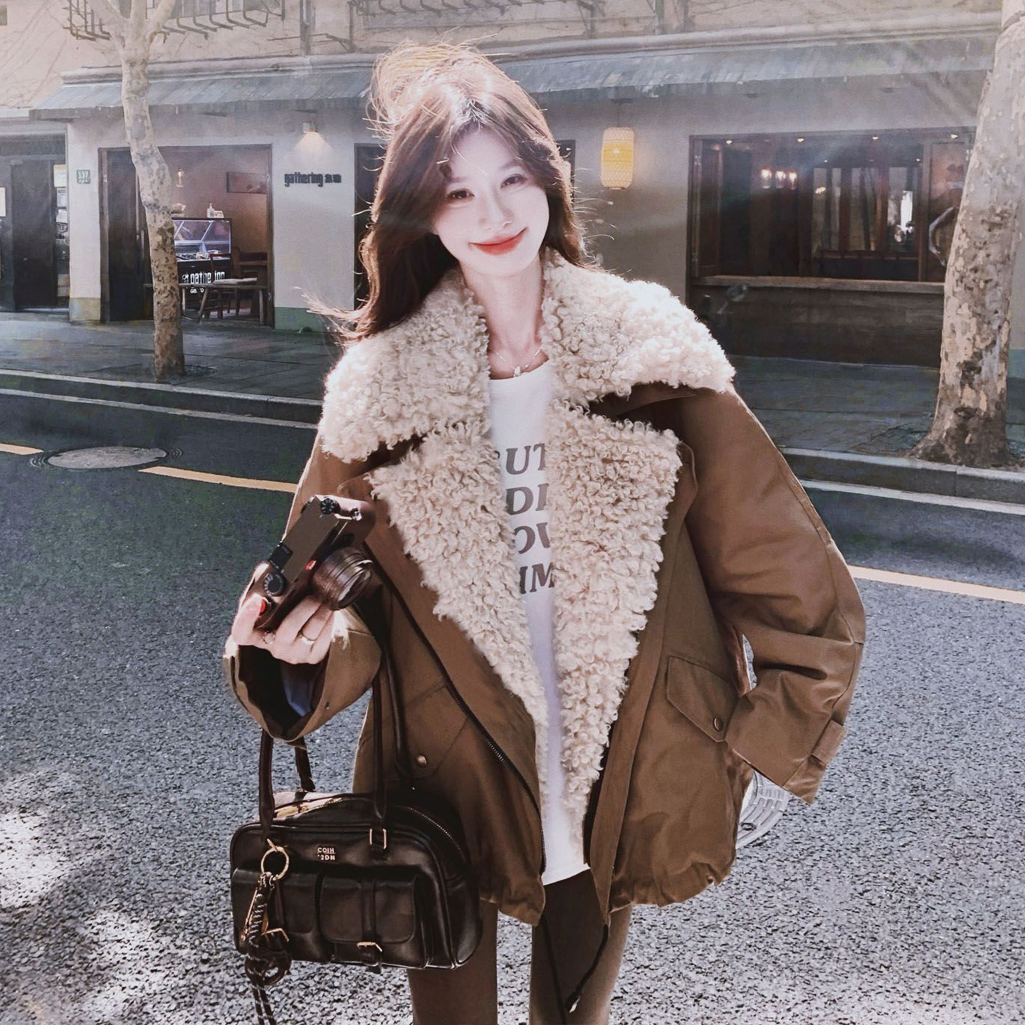 300斤特大码女装美式高街羊羔毛棉服女胖mm韩系工装高级感厚外套 - 图3