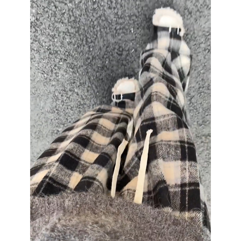 300斤特大码胖mm黑白格子毛呢休闲裤女冬季卫裤加绒加厚直筒裤子 - 图2