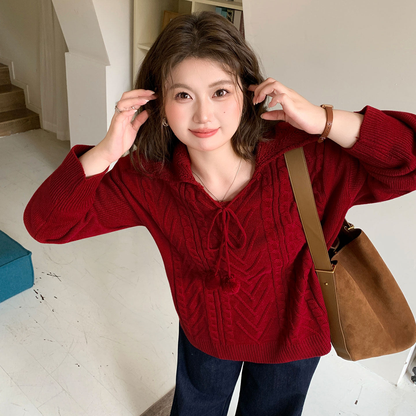 300斤大码女装韩系慵懒风红色毛衣女胖mm高级感宽松显瘦针织上衣,淘宝优惠券,粉丝福利购,淘宝优惠卷