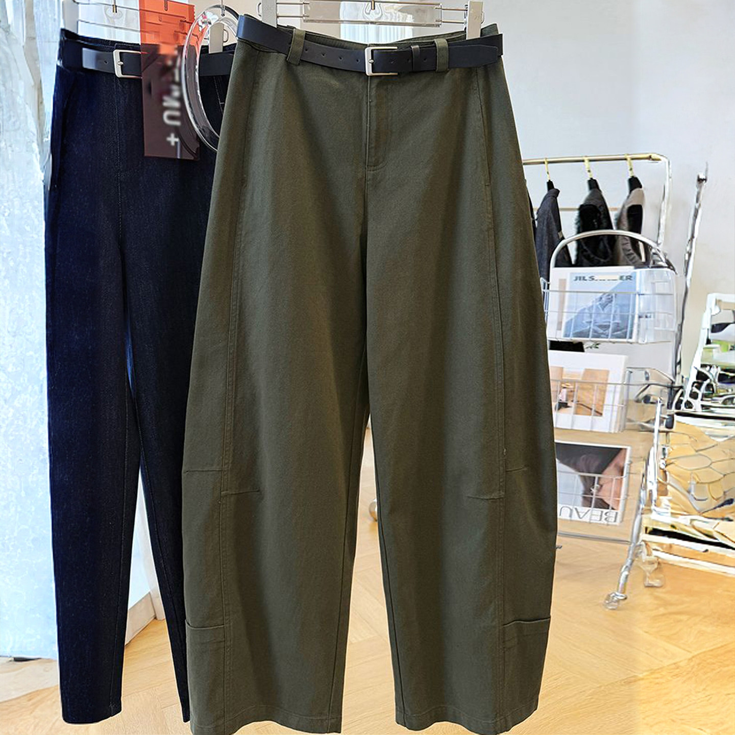 300斤大码女装高腰显瘦弯刀牛仔裤女胖mm绿色小众设计感阔腿裤子,淘宝优惠券,粉丝福利购,淘宝优惠卷