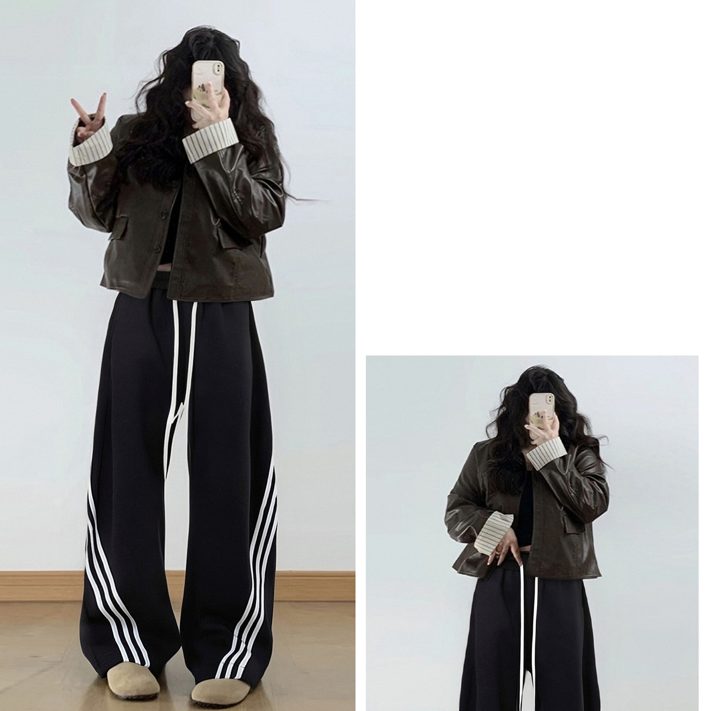 300斤特大码黑色高腰显瘦休闲卫裤女胖mm慵懒风条纹拼接阔腿裤子,淘宝优惠券,粉丝福利购,淘宝优惠卷