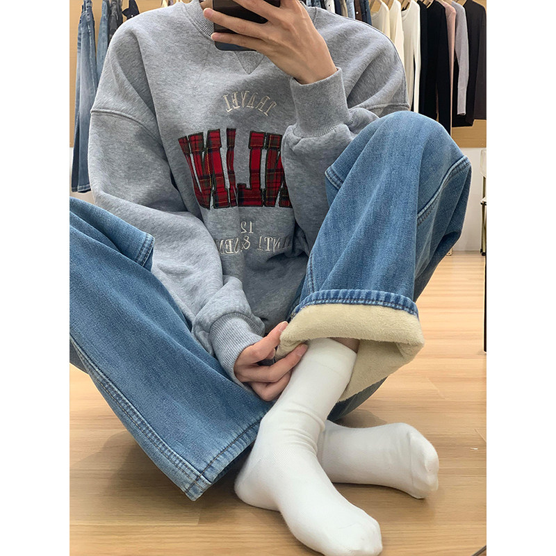 300斤大码女装复古加绒窄版直筒牛仔裤女秋冬保暖女裤胖mm阔腿裤,淘宝优惠券,粉丝福利购,淘宝优惠卷