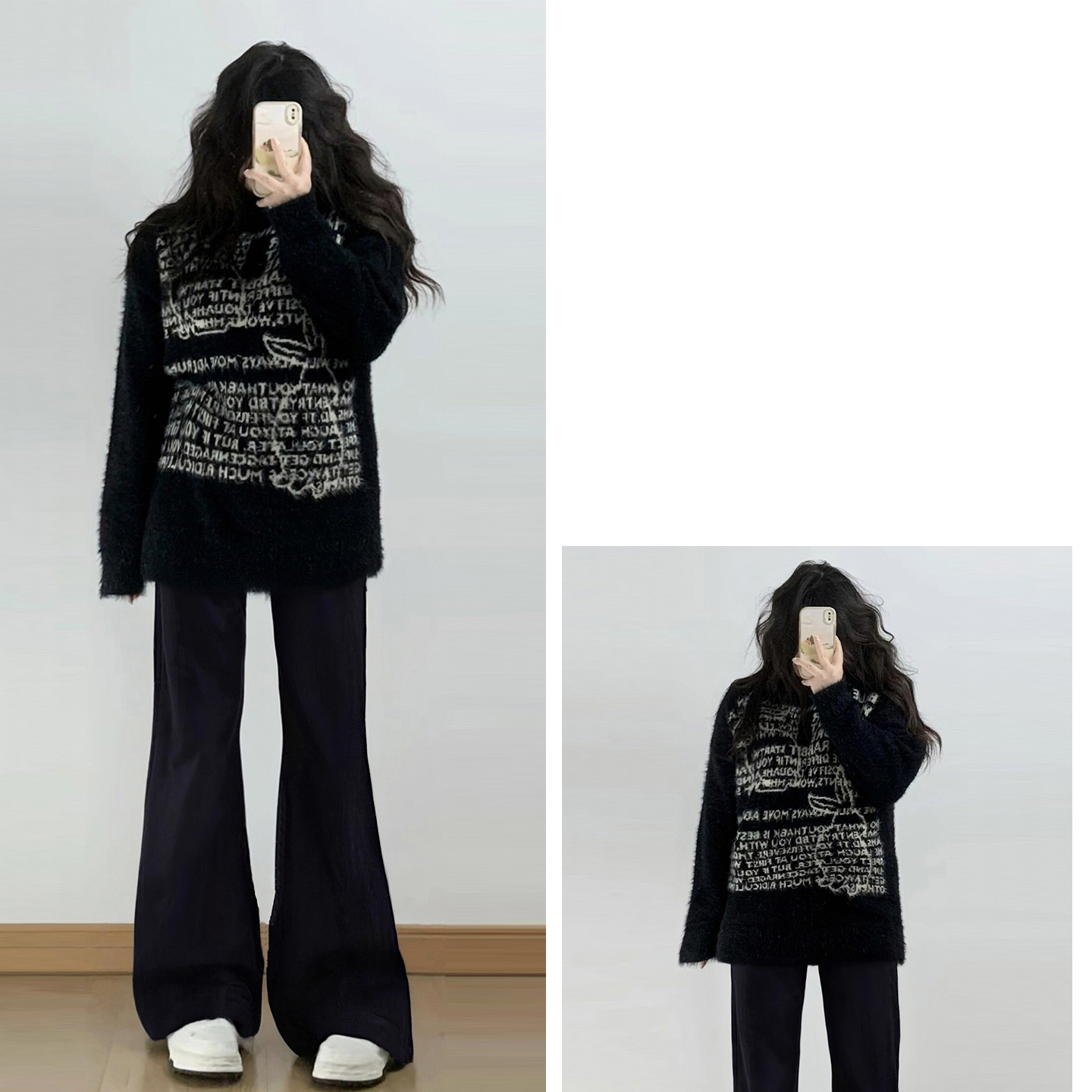 胖mm大码女装黑色加绒加厚牛仔裤女2025新款简约百搭学生阔腿裤子 - 图1