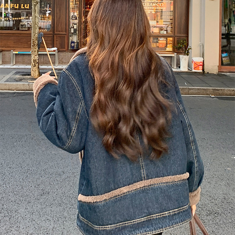 300斤大码女装胖mm加绒牛仔外套女冬季羊羔毛保暖夹克深蓝色棉袄,淘宝优惠券,粉丝福利购,淘宝优惠卷