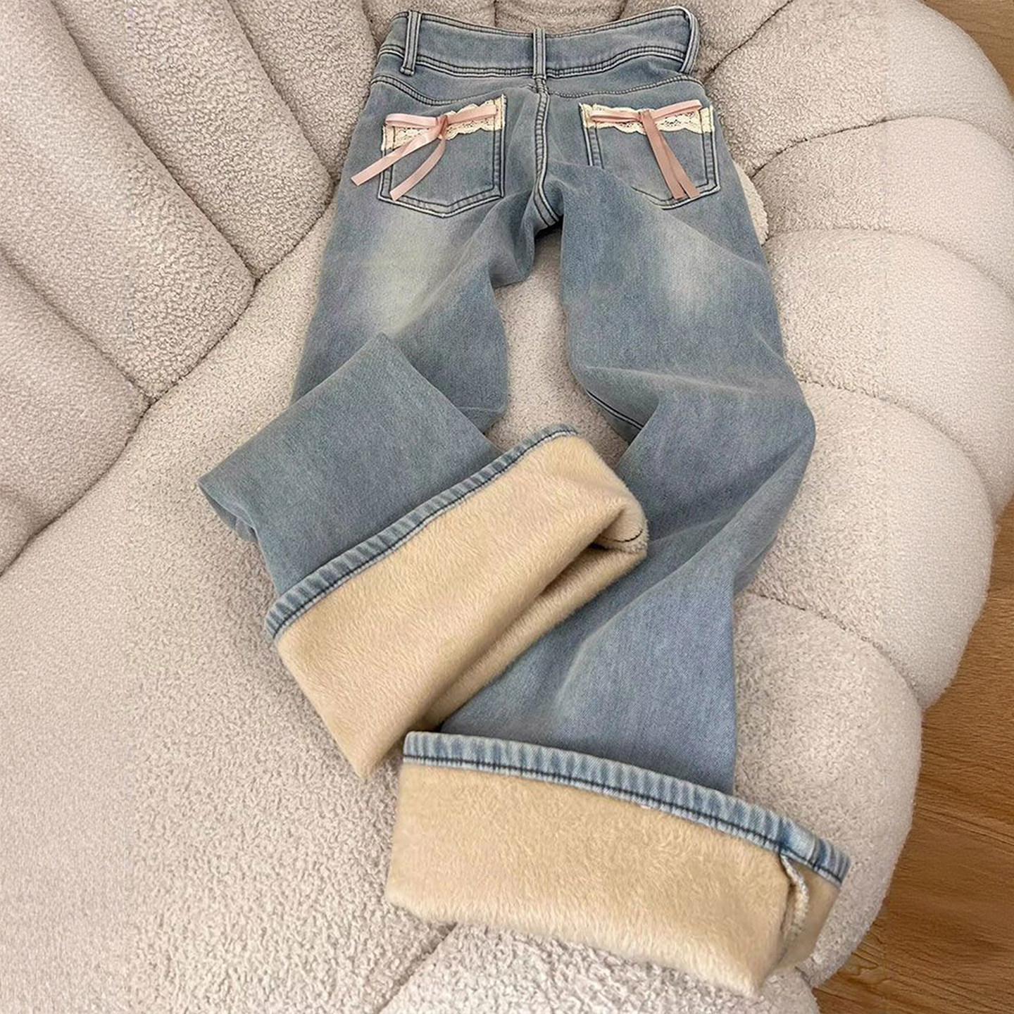 300斤大码女装加绒加厚设计感牛仔裤女胖mm弹力显瘦马蹄微喇裤子,淘宝优惠券,粉丝福利购,淘宝优惠卷