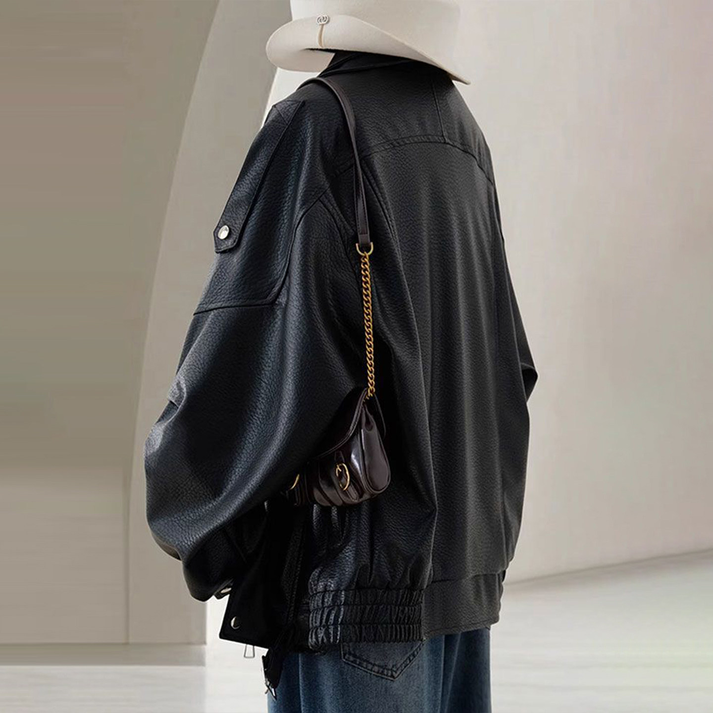 大码女装胖mm黑色简约高级感皮衣外套女美式辣妹风气质百搭上衣女,淘宝优惠券,粉丝福利购,淘宝优惠卷