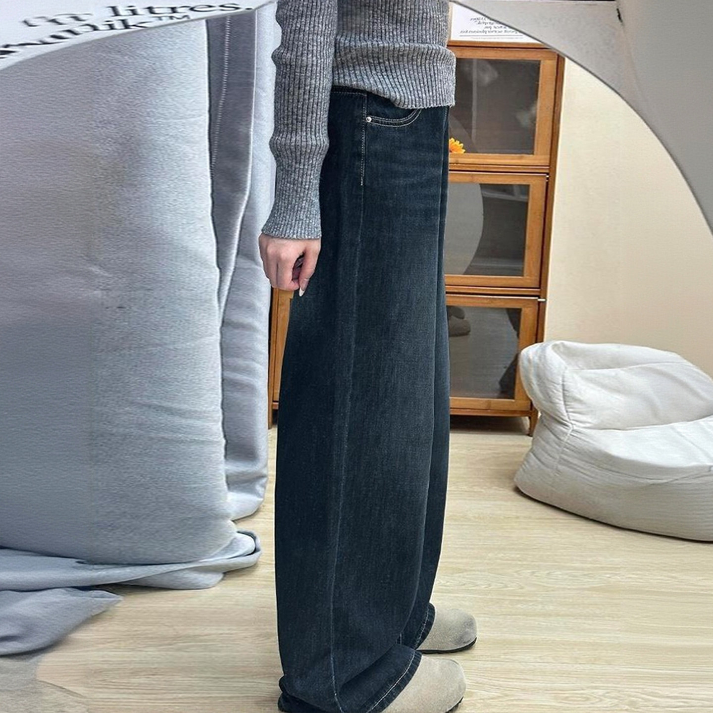 大码女装复古阔腿牛仔裤女冬季胖mm加厚加绒梨型身材显瘦直筒裤子,淘宝优惠券,粉丝福利购,淘宝优惠卷