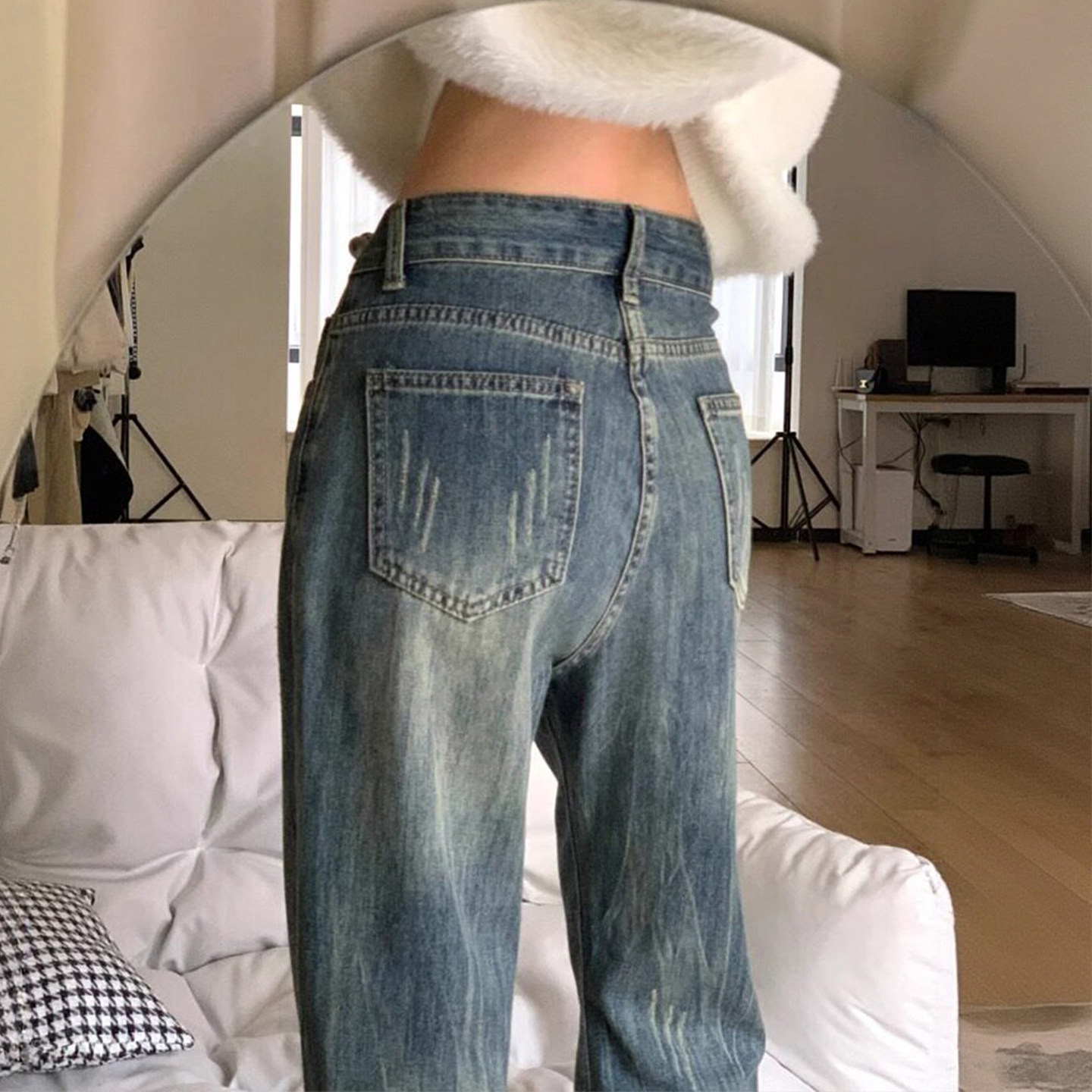 300斤大码女装复古蓝弹力牛仔裤女胖mm梨型身材宽松遮胯喇叭裤子,淘宝优惠券,粉丝福利购,淘宝优惠卷