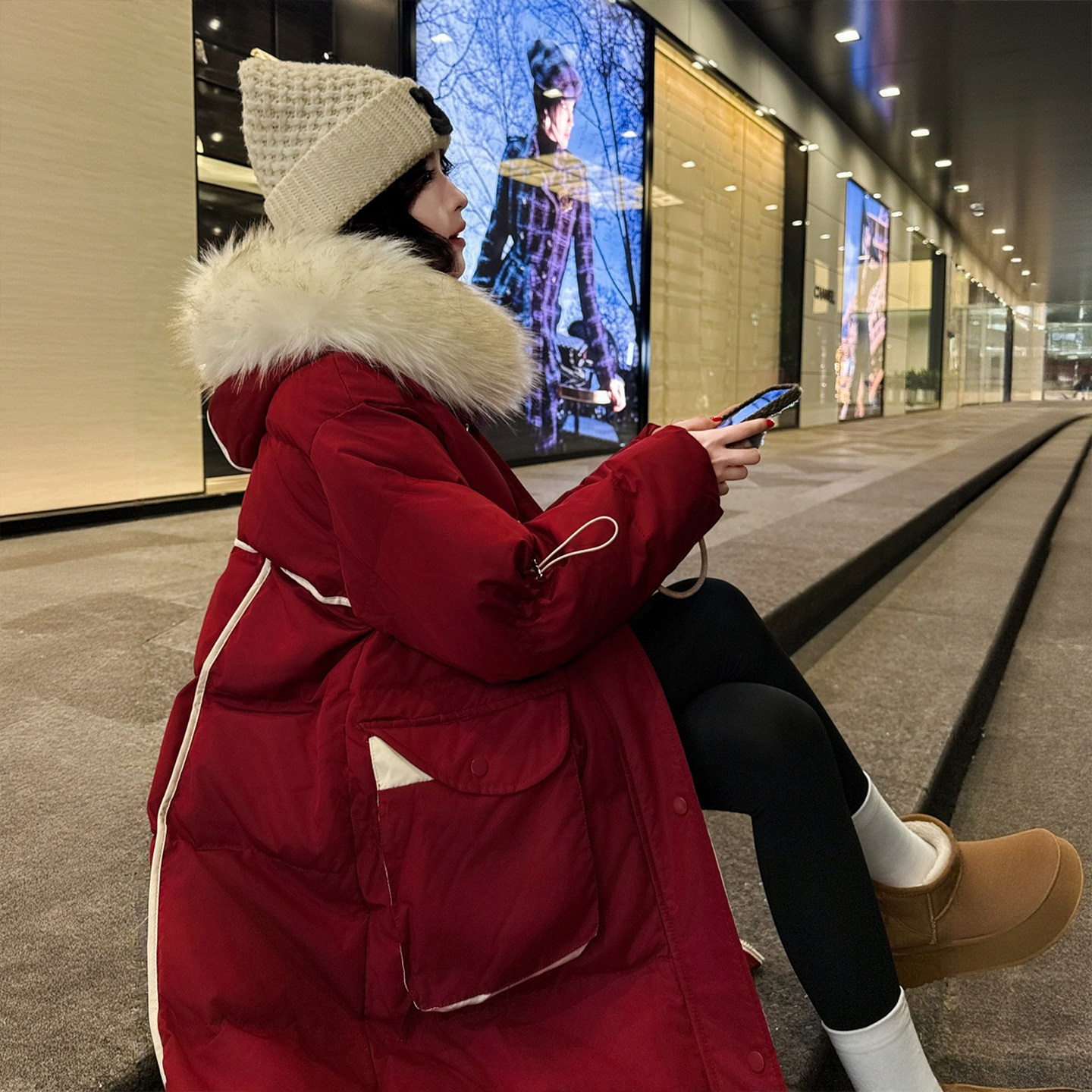 大码女装红色过膝长款保暖羽绒棉服女胖mm气质减龄毛领连帽厚外套,淘宝优惠券,粉丝福利购,淘宝优惠卷