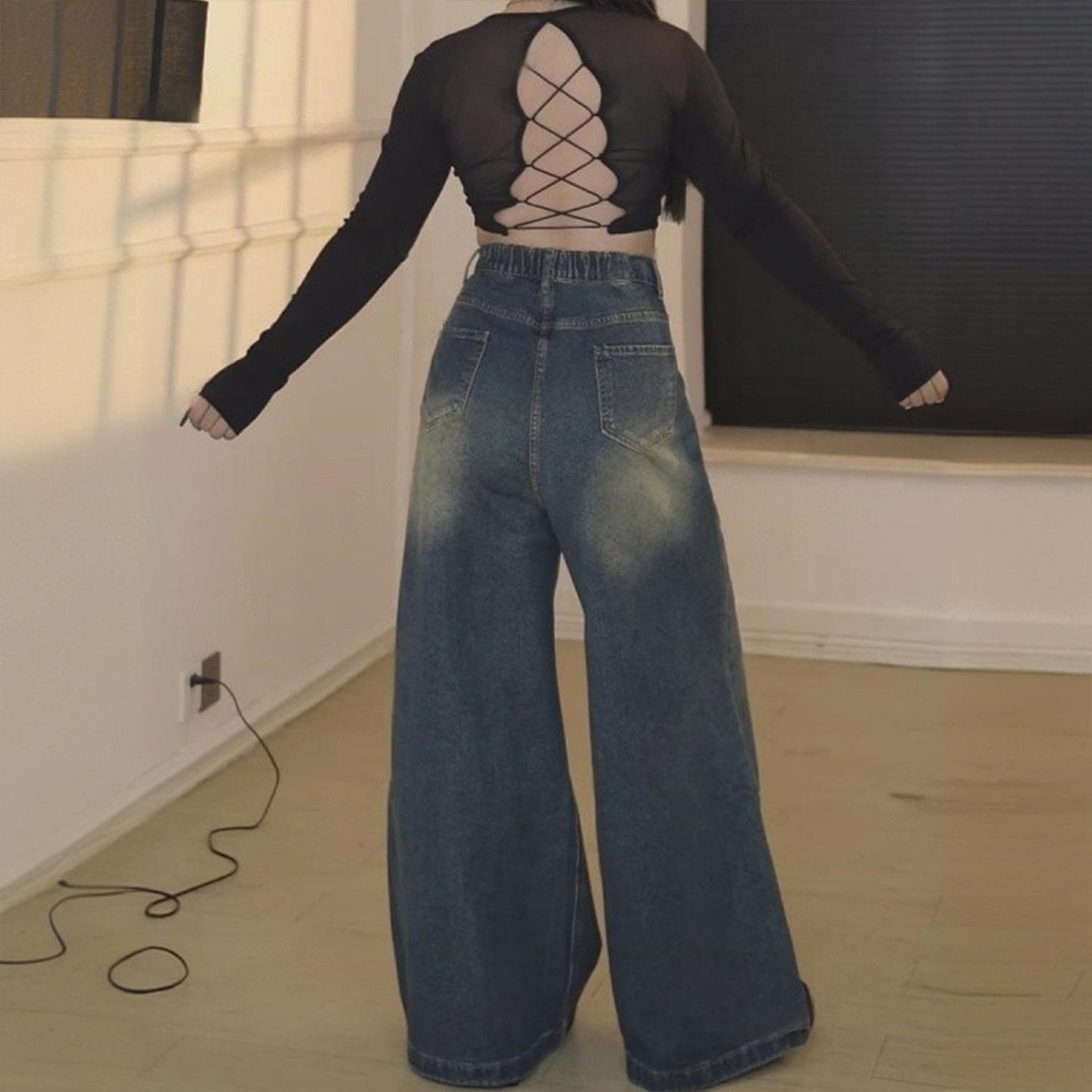 大码女装复古水洗做旧直筒牛仔裤女胖mm高腰宽松不贴腿阔腿长裤子,淘宝优惠券,粉丝福利购,淘宝优惠卷