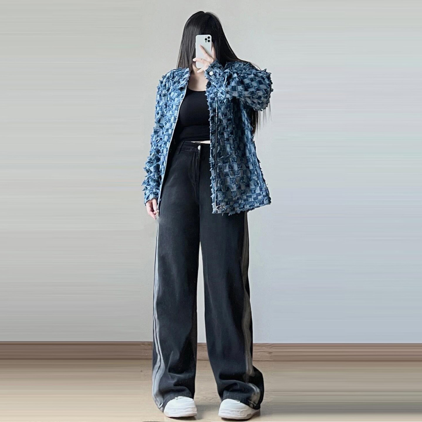 300斤大码女装美式高街黑色牛仔裤女胖mm设计感宽松显瘦阔腿裤子,淘宝优惠券,粉丝福利购,淘宝优惠卷