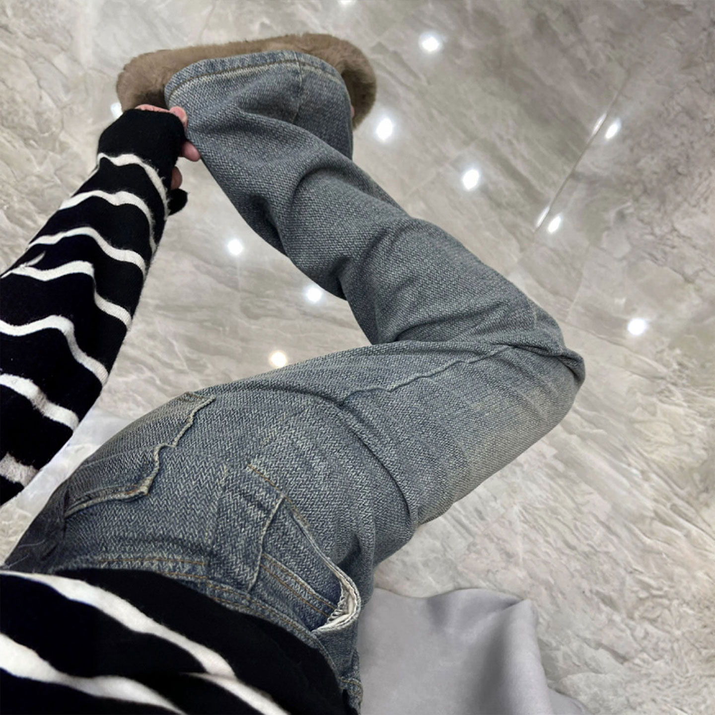 特大码女装胖mm蓝色水洗加绒牛仔裤女小个子显瘦宽松加厚直筒裤子,淘宝优惠券,粉丝福利购,淘宝优惠卷