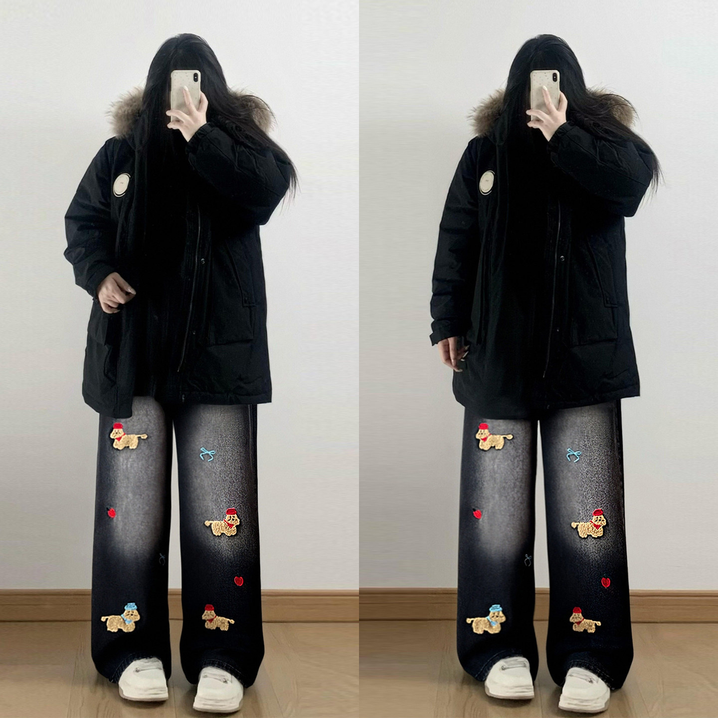 300斤特大码美式高街加绒牛仔裤女胖mm黑色高腰宽松直筒阔腿裤子,淘宝优惠券,粉丝福利购,淘宝优惠卷