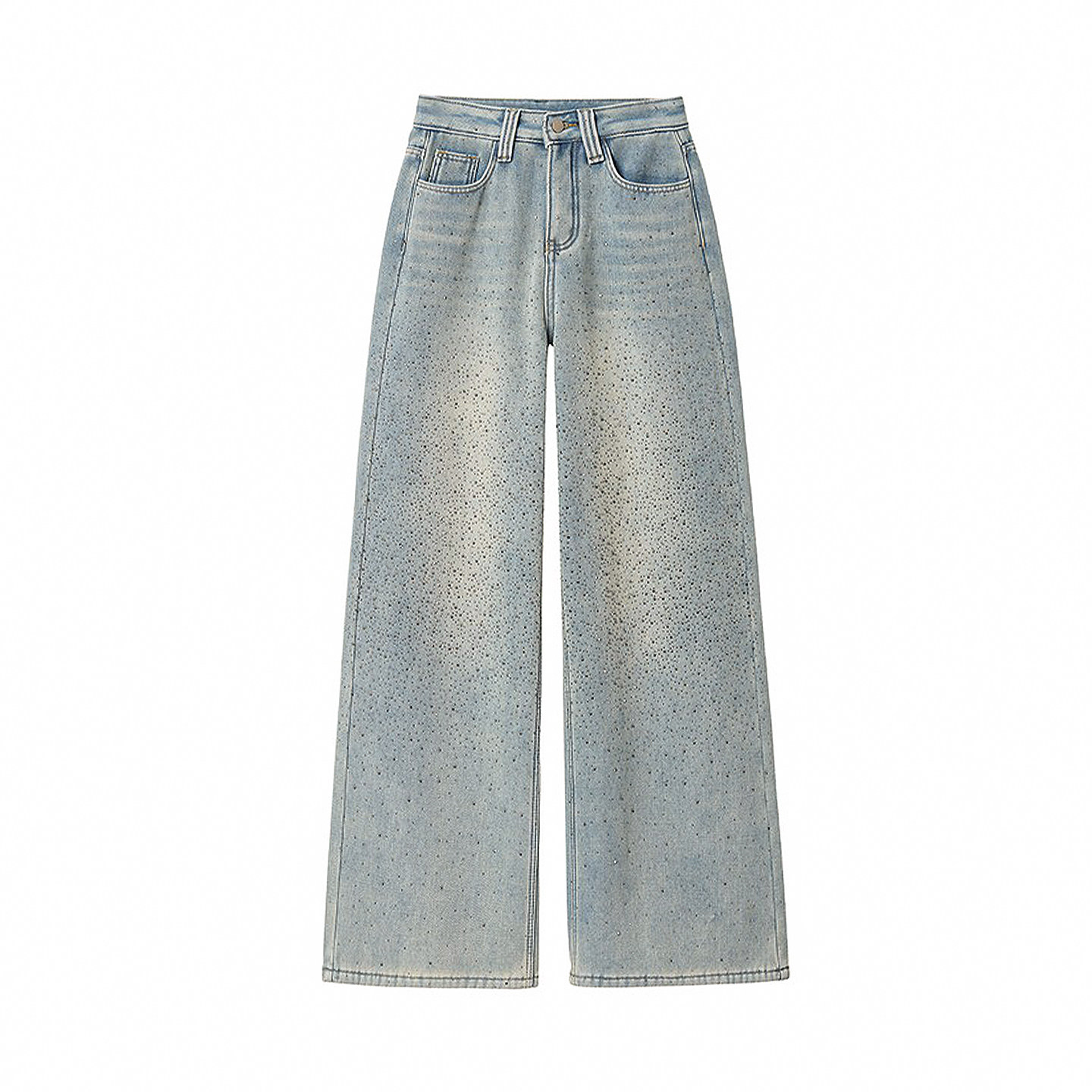 特大码女装美式穿搭蓝色带钻牛仔裤女新款胖mm宽松显瘦阔腿长裤子,淘宝优惠券,粉丝福利购,淘宝优惠卷