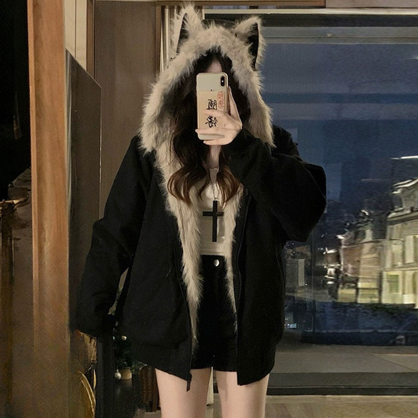 大码胖mm黑色设计感加厚棉服女款2025新款冬时尚百搭连帽毛绒外套,淘宝优惠券,粉丝福利购,淘宝优惠卷