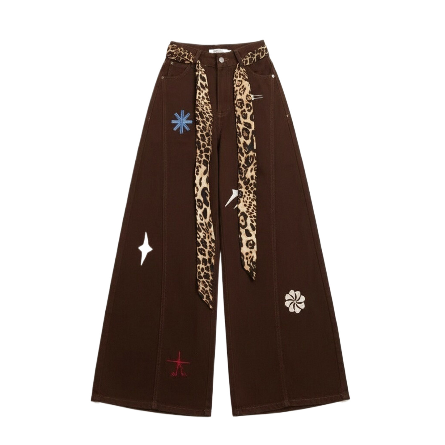 300斤特大码女装美式豹纹拼接刺绣牛仔裤女新款胖mm显瘦阔腿裤子,淘宝优惠券,粉丝福利购,淘宝优惠卷