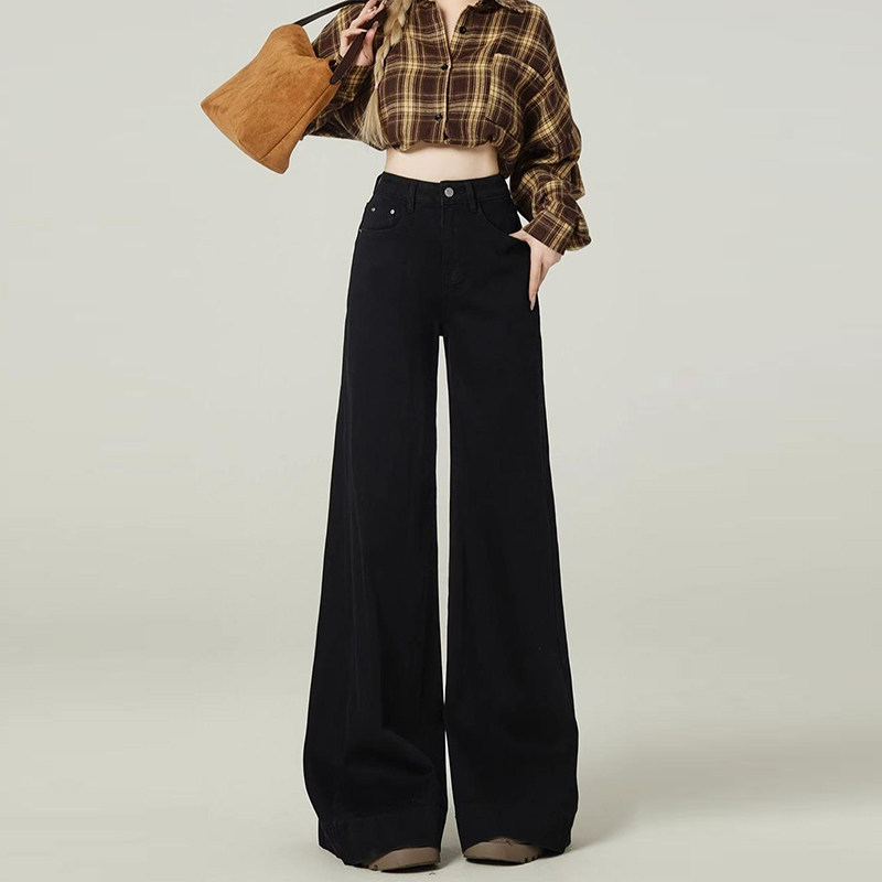 300斤大码黑色不贴腿显瘦微喇牛仔裤女胖mm复古宽松弹力阔腿裤子,淘宝优惠券,粉丝福利购,淘宝优惠卷