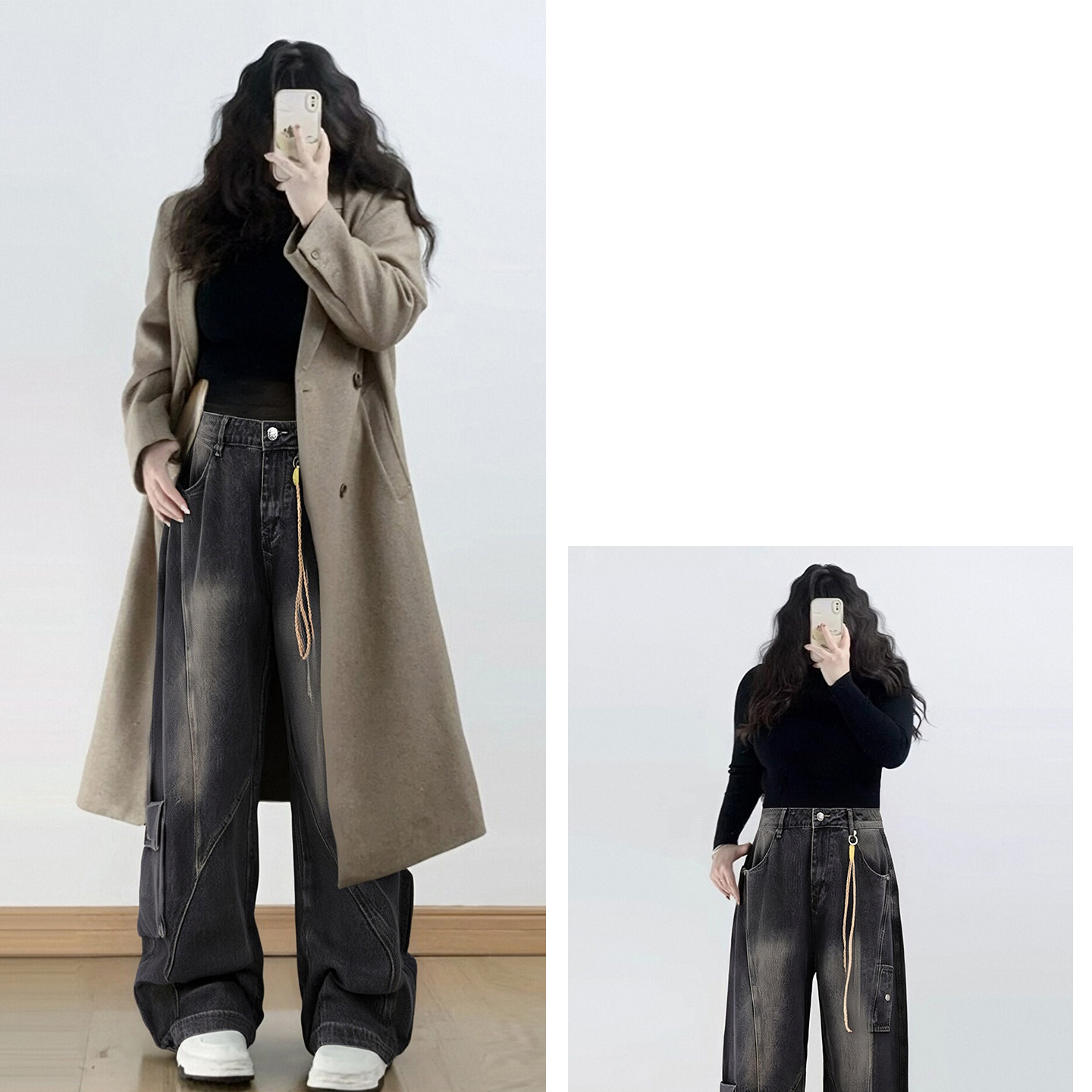 300斤特大码复古做旧水洗牛仔裤女胖mm美式高腰显瘦黑色阔腿裤子,淘宝优惠券,粉丝福利购,淘宝优惠卷