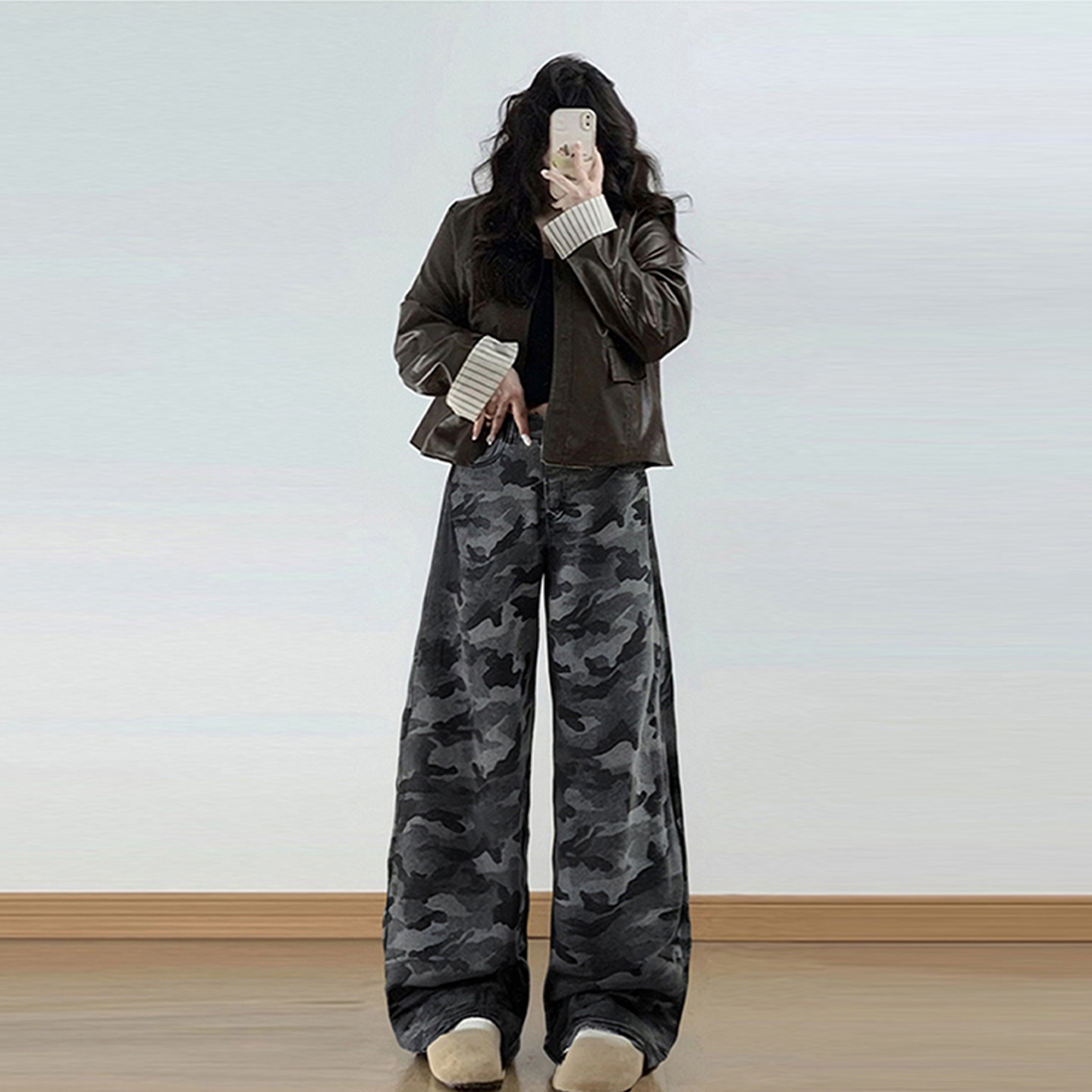 大码女装胖mm迷彩色加绒加厚牛仔裤2025新款酷飒拽姐痞帅风裤子女,淘宝优惠券,粉丝福利购,淘宝优惠卷