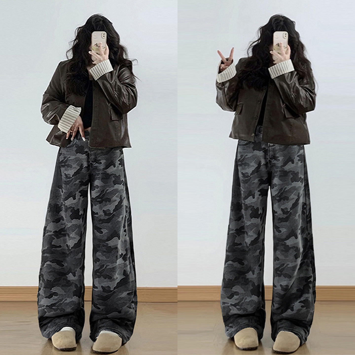 大码女装胖mm迷彩色加绒加厚牛仔裤2025新款酷飒拽姐痞帅风裤子女,淘宝优惠券,粉丝福利购,淘宝优惠卷