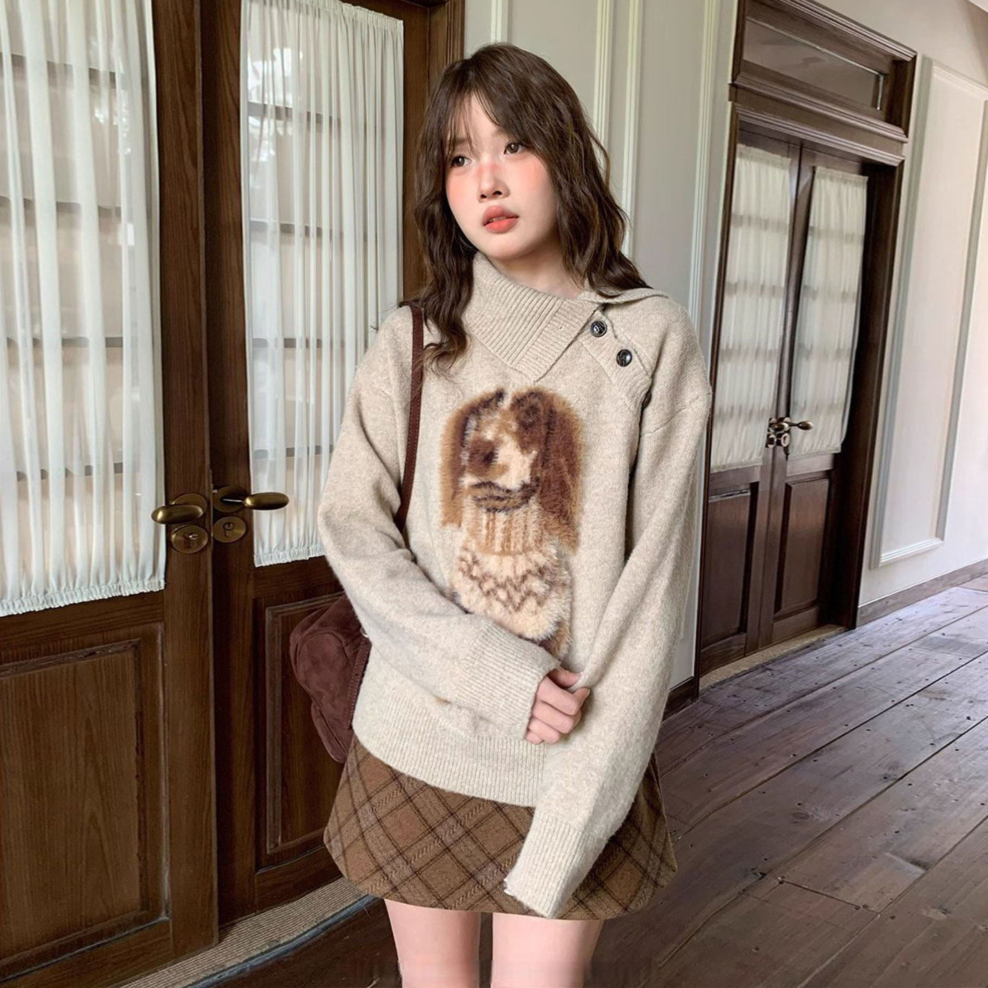 特大码女装胖mm高级感韩系穿搭卡通针织上衣女美拉德翻领保暖毛衣,淘宝优惠券,粉丝福利购,淘宝优惠卷