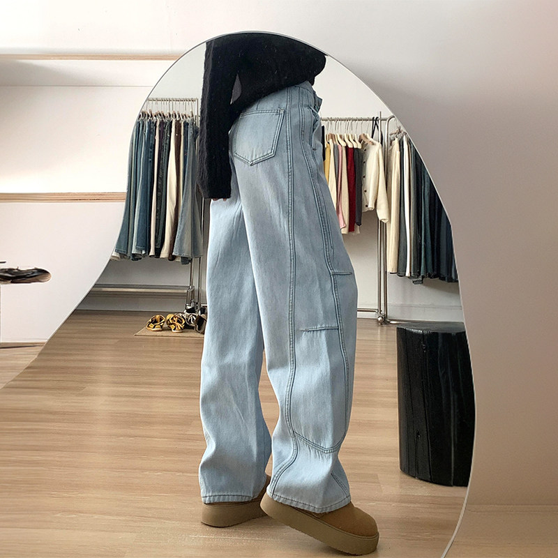 特大码胖mm韩版宽松弯刀牛仔裤女2025新款裤子垂感高腰显瘦阔腿裤,淘宝优惠券,粉丝福利购,淘宝优惠卷