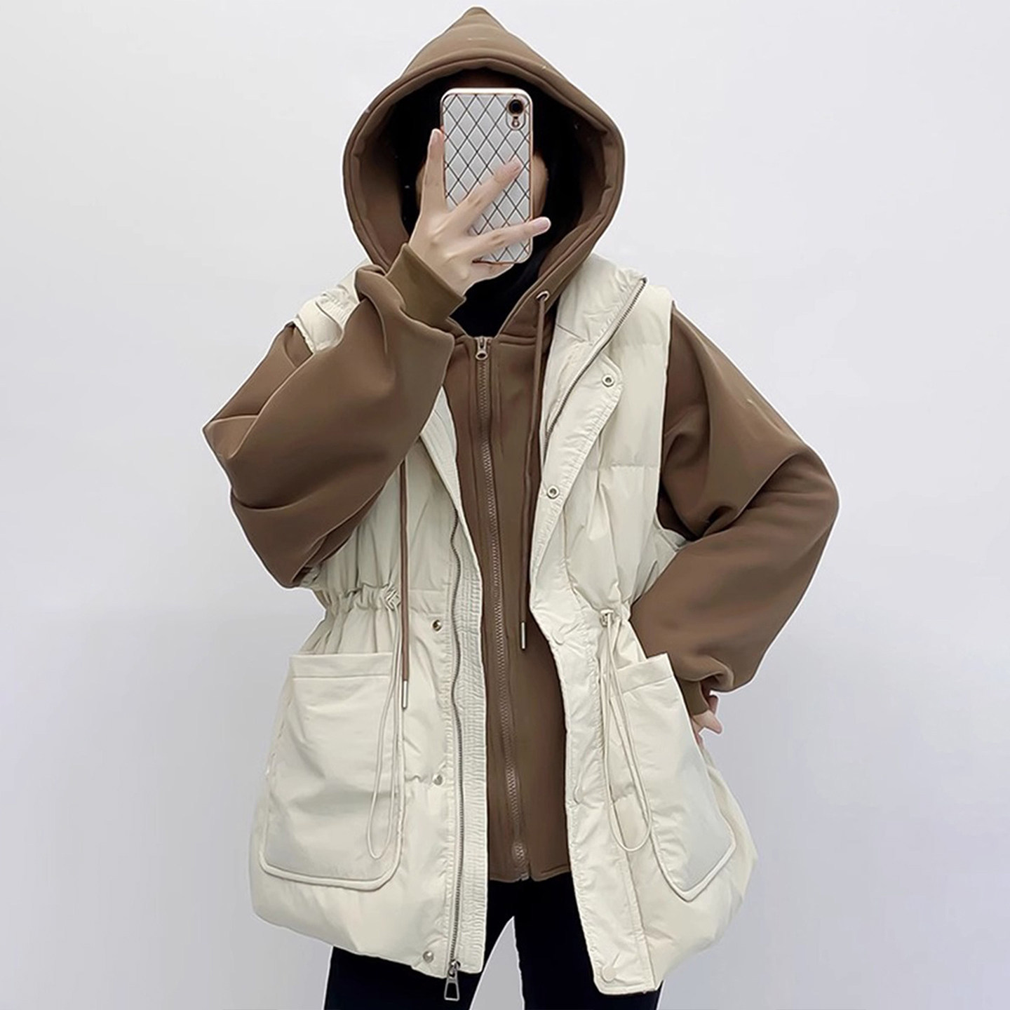 300斤特大码女装韩系百搭加厚棉服女胖mm宽松假两件连帽保暖外套,淘宝优惠券,粉丝福利购,淘宝优惠卷