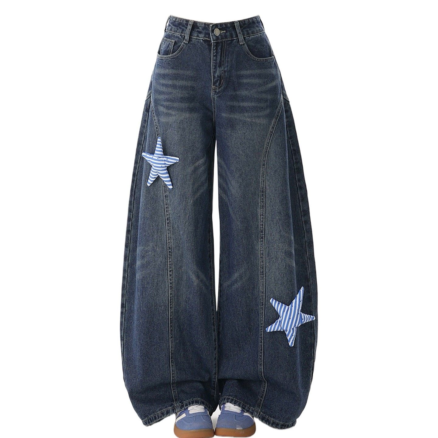 特大码女装小众设计感立体五角星牛仔裤女胖mm宽松显瘦阔腿长裤子,淘宝优惠券,粉丝福利购,淘宝优惠卷