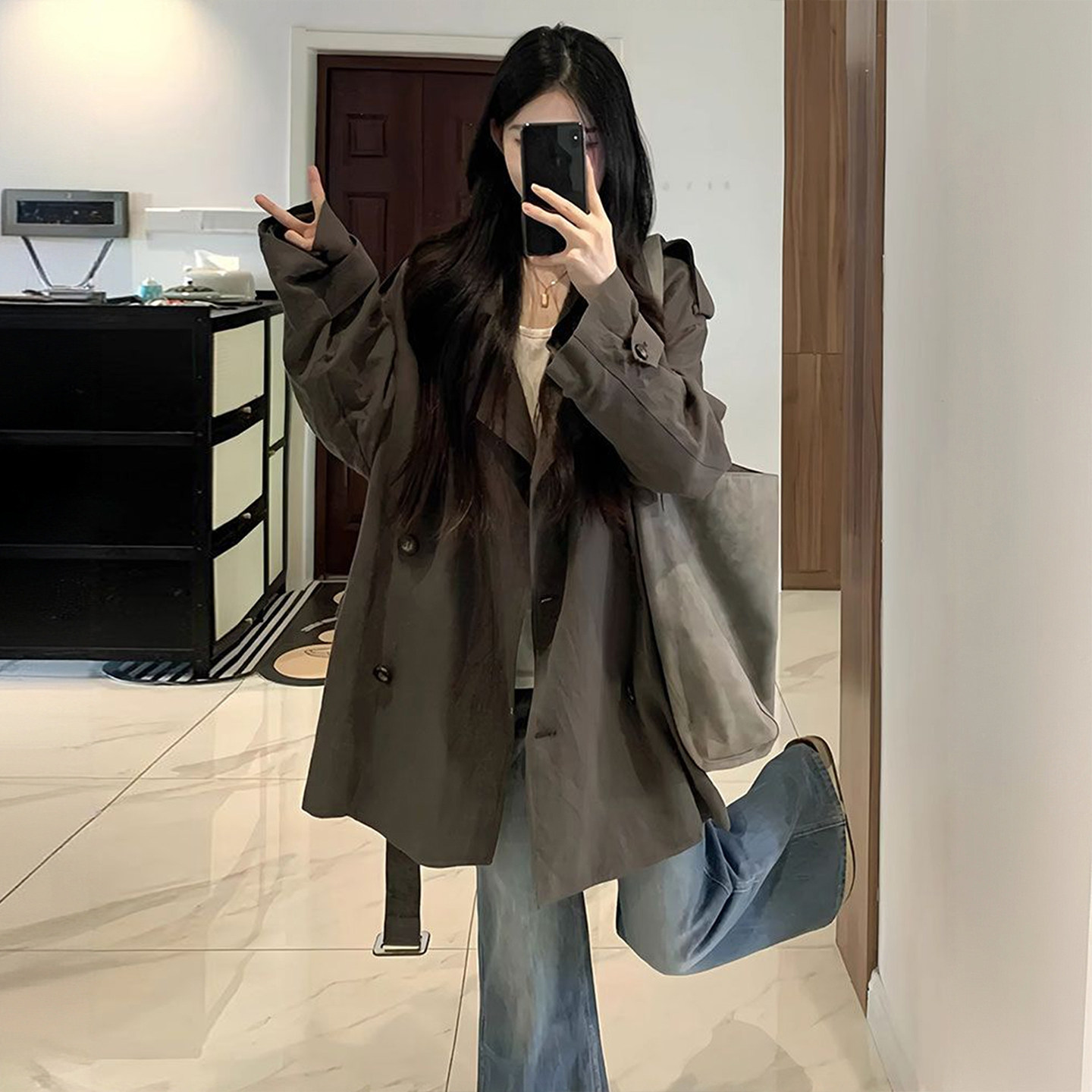 大码女装胖mm高级感中长款风衣外套女秋季新款英伦风气质休闲大衣,淘宝优惠券,粉丝福利购,淘宝优惠卷