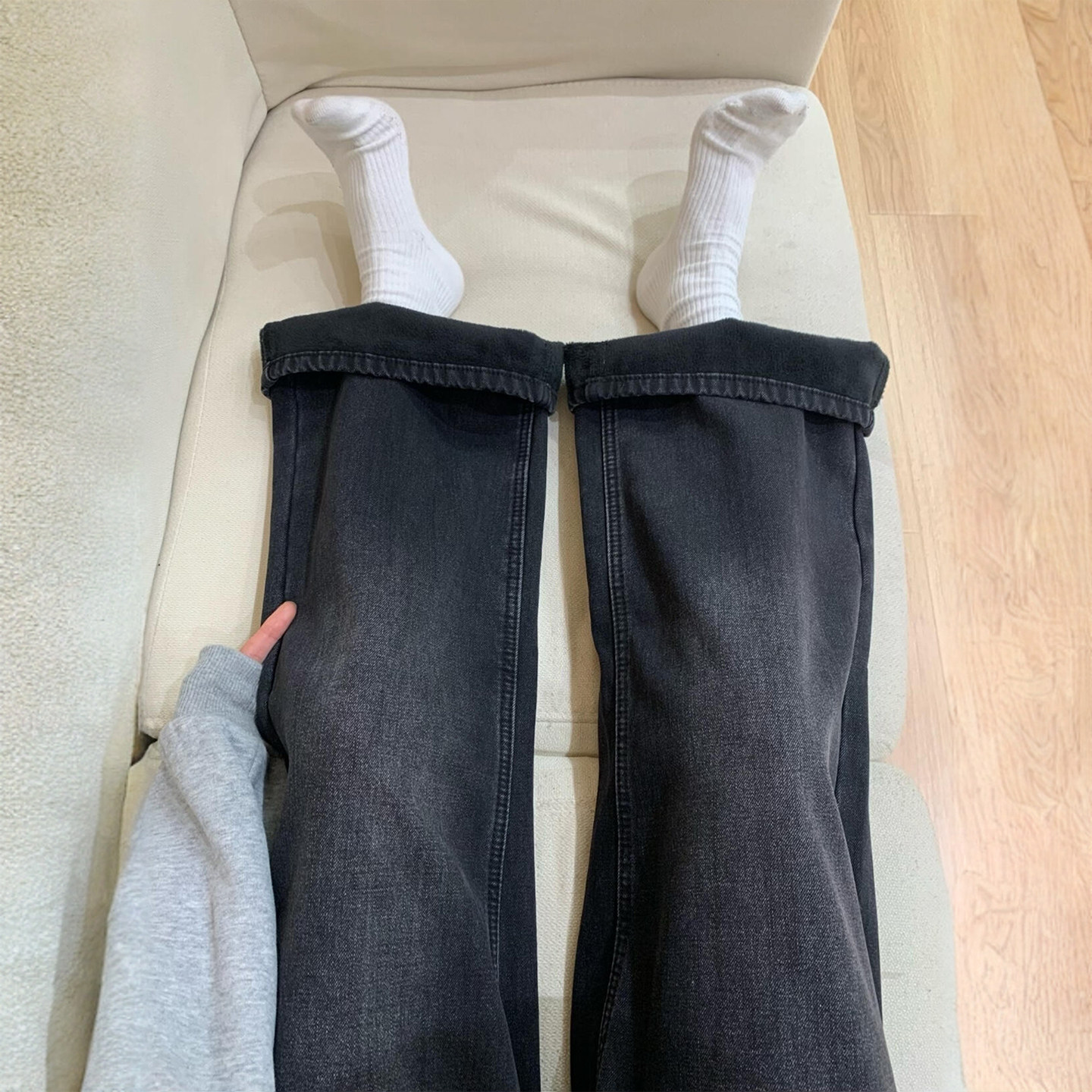 300斤大码女装黑灰色加绒加厚牛仔裤女胖mm宽松显瘦遮肉阔腿裤子,淘宝优惠券,粉丝福利购,淘宝优惠卷