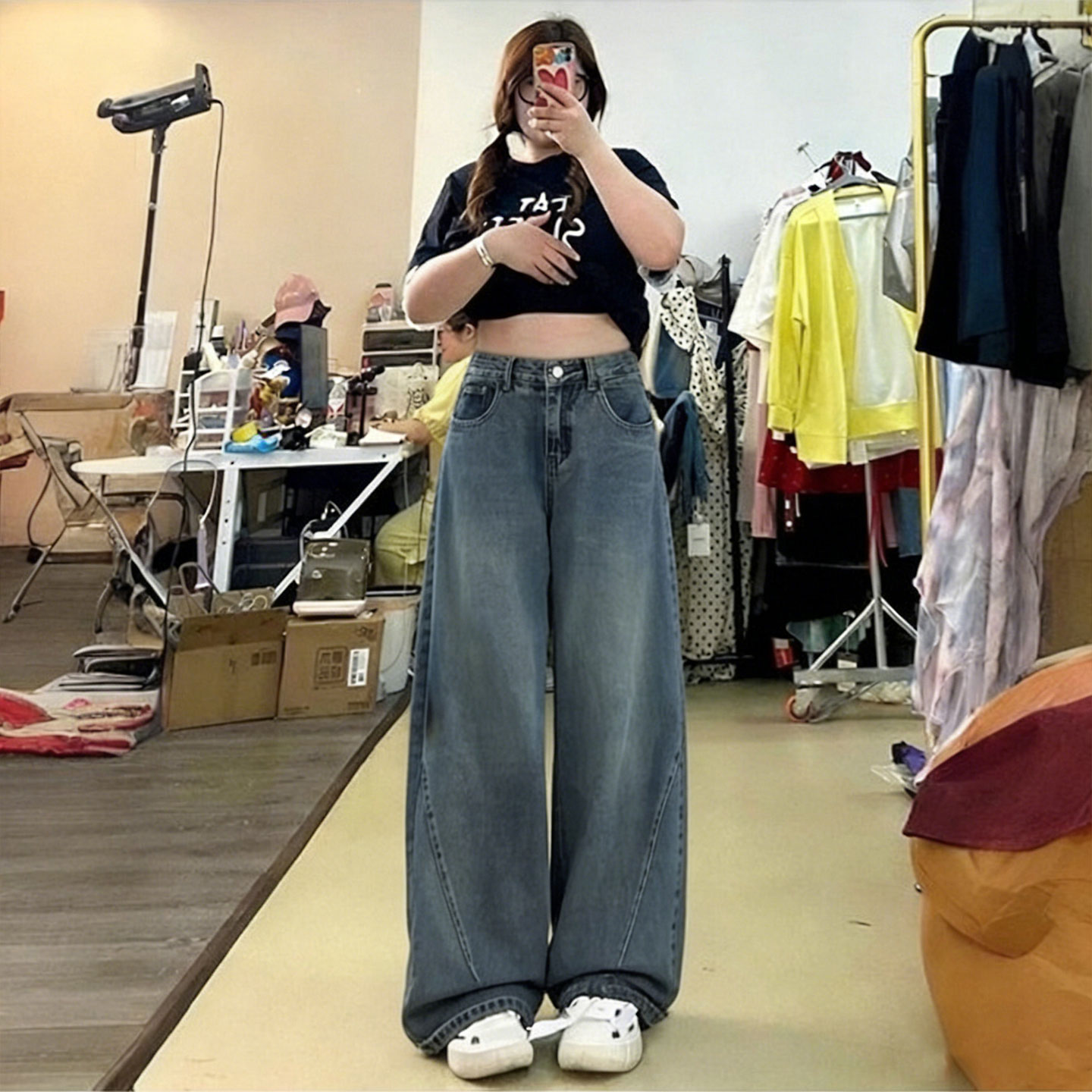 Plus size fat mm Korean style loose student jeans women's pants