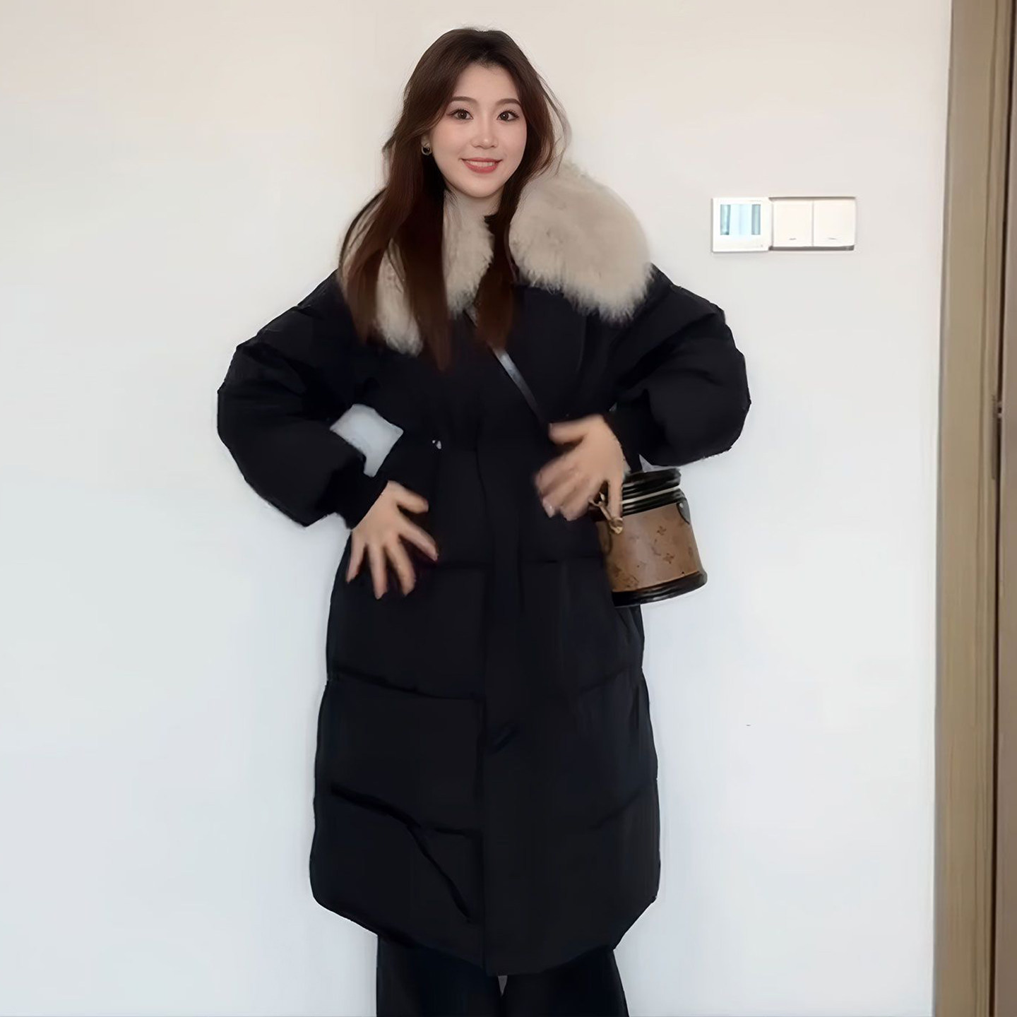 胖mm大码女装黑色加厚保暖中长款棉服女冬季小众设计感大毛领棉衣,淘宝优惠券,粉丝福利购,淘宝优惠卷