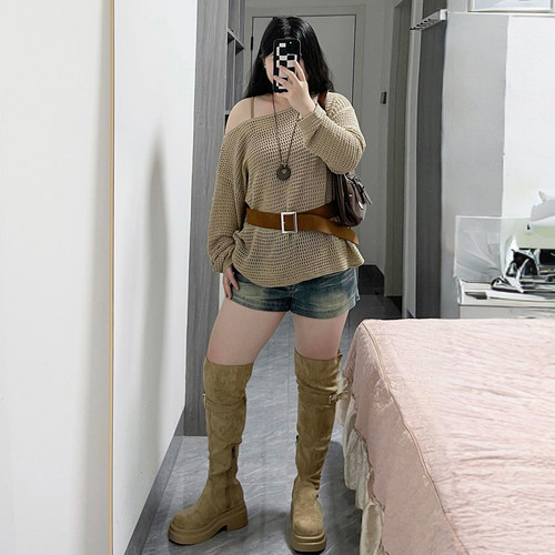 胖mm巨显瘦穿搭弹力牛仔短裤女特大码今年流行的爆款a字阔腿热裤 - 图2
