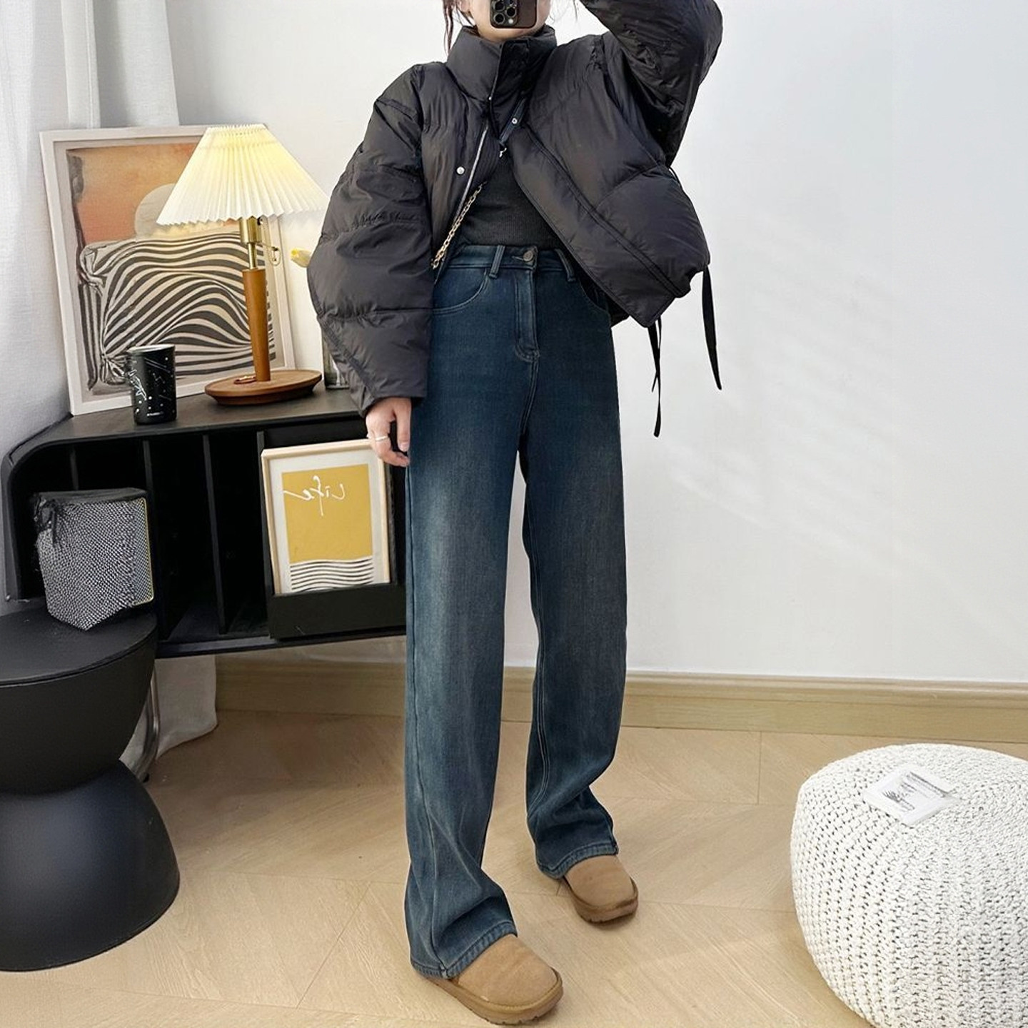 300斤大码女装美式复古直筒牛仔裤胖mm设计感加绒加厚显瘦裤子女,淘宝优惠券,粉丝福利购,淘宝优惠卷