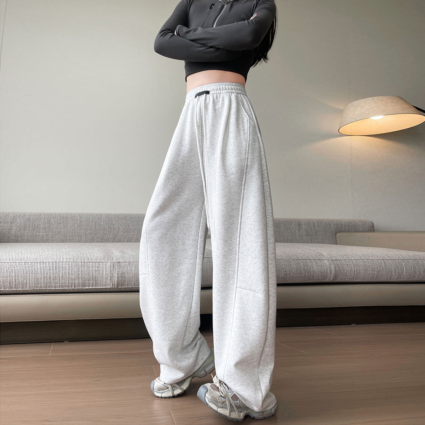 大码女装美式高级感阔腿卫裤女胖mm宽松小个子加绒加厚运动休闲裤,淘宝优惠券,粉丝福利购,淘宝优惠卷