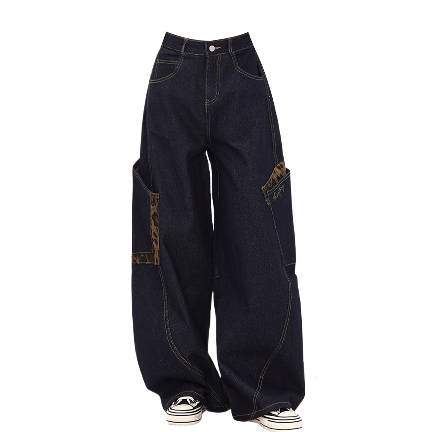 300斤大码女装辣妹风学生工装牛仔裤女胖mm复古高街弯刀阔腿裤子,淘宝优惠券,粉丝福利购,淘宝优惠卷