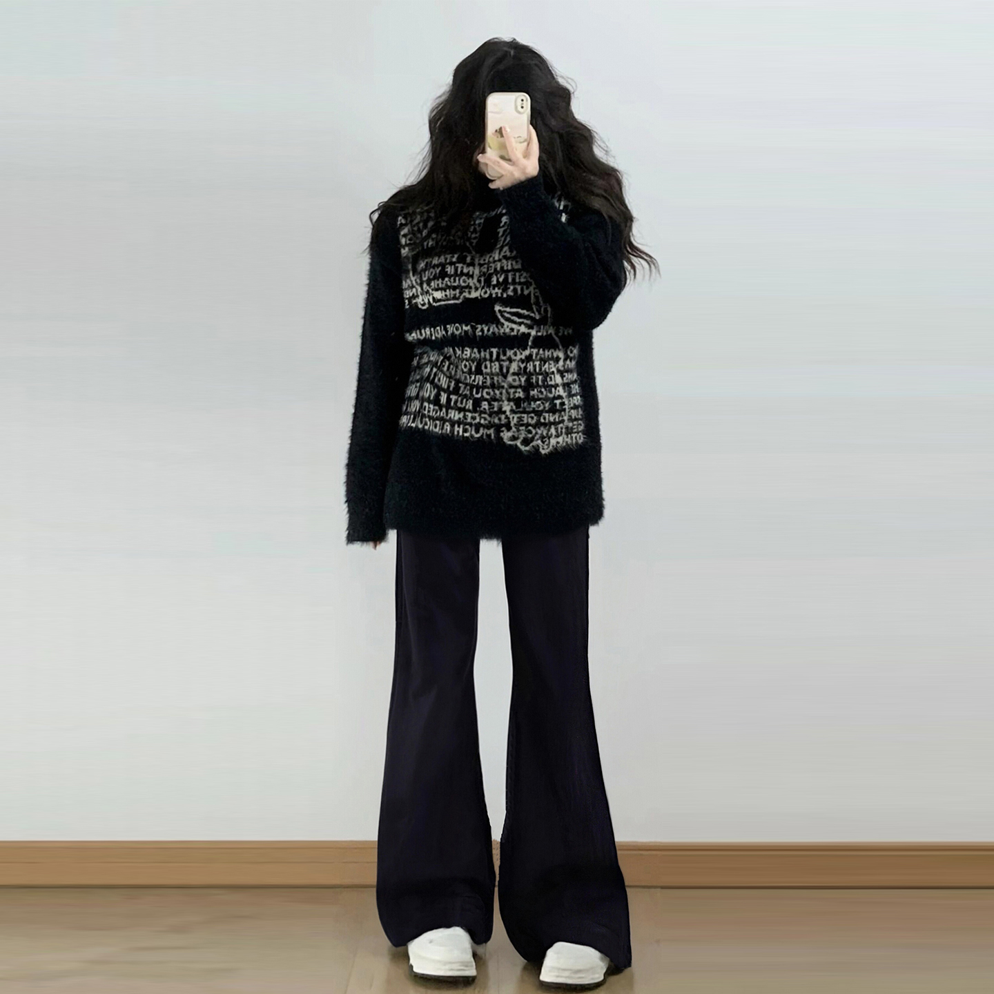 胖mm大码女装黑色加绒加厚牛仔裤女2025新款简约百搭学生阔腿裤子 - 图2