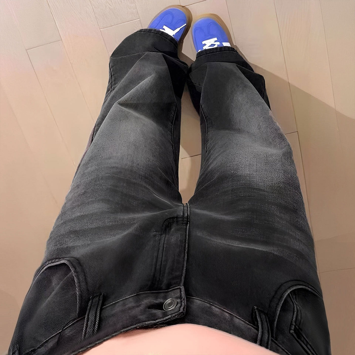 胖mm大码女装黑灰色复古做旧牛仔裤女小个子穿搭加绒加厚直筒裤子,淘宝优惠券,粉丝福利购,淘宝优惠卷