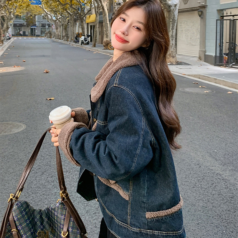 300斤大码女装胖mm加绒牛仔外套女冬季羊羔毛保暖夹克深蓝色棉袄,淘宝优惠券,粉丝福利购,淘宝优惠卷