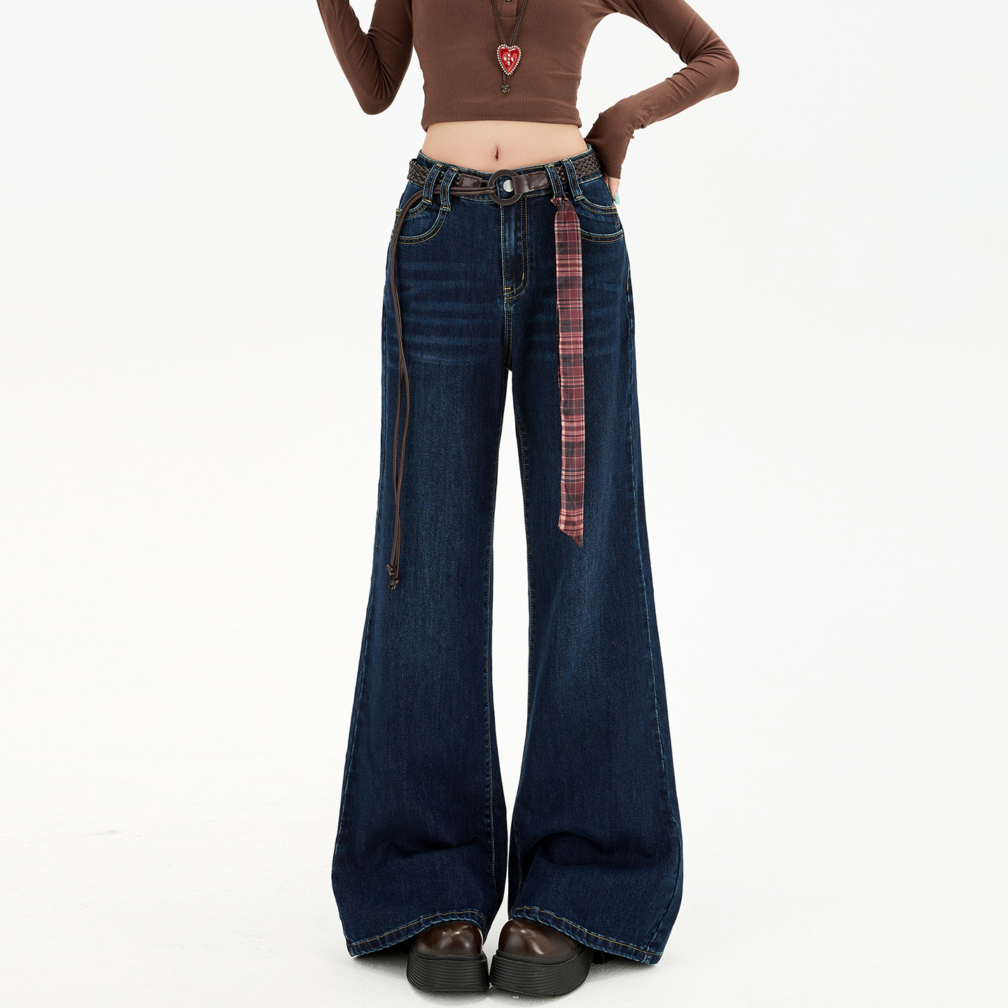 大码女装胖mm宽松百搭显瘦微喇牛仔裤女秋季vibe风复古蓝休闲裤子 - 图3