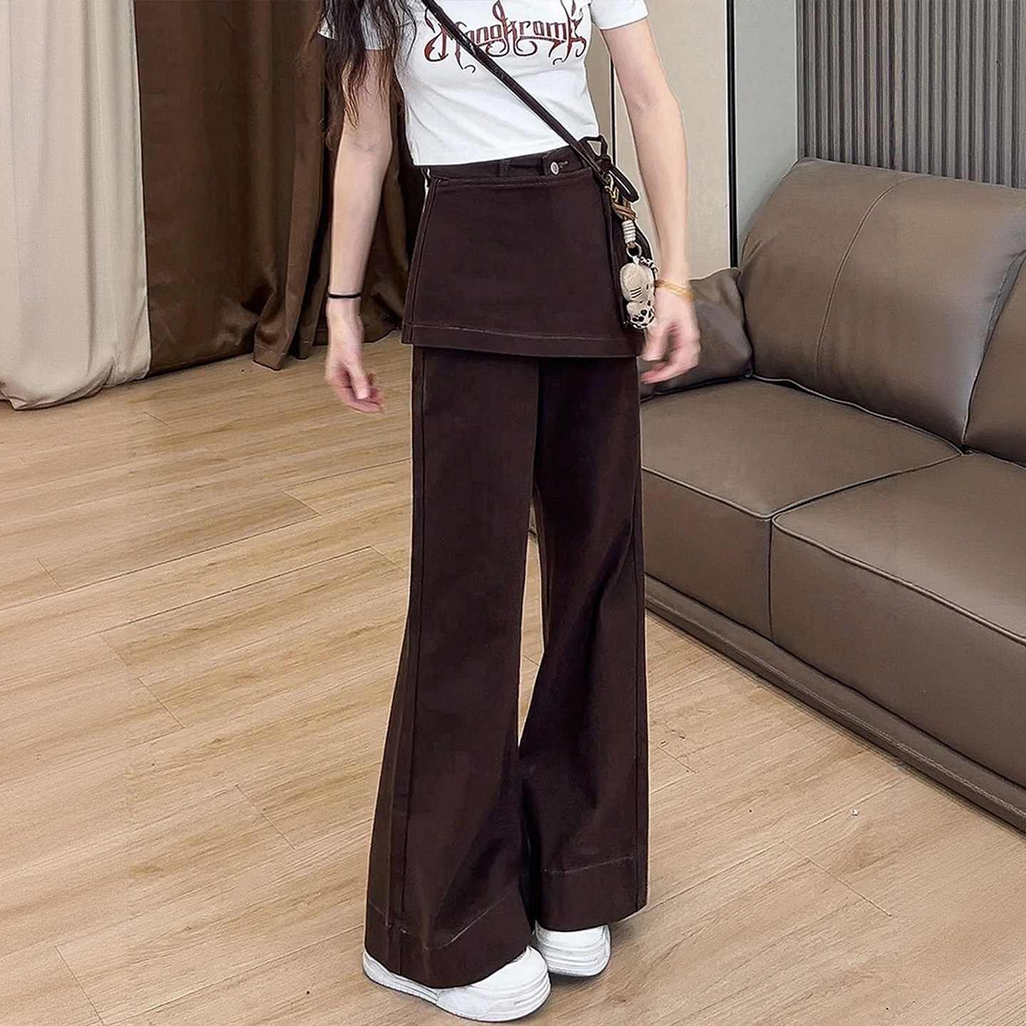 大码女装美拉德穿搭假两件屁帘微喇牛仔裤女胖mm高腰显瘦喇叭裤子,淘宝优惠券,粉丝福利购,淘宝优惠卷